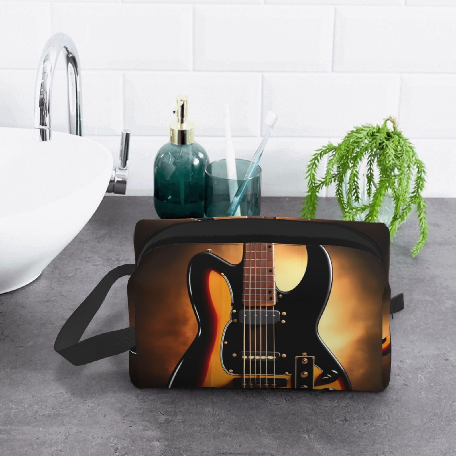 SXZVVBN Instrumental Guitar Large Capacity Travel Toiletry Bag Durable Oxford Cloth Makeup Organizer Cosmetic Pouch