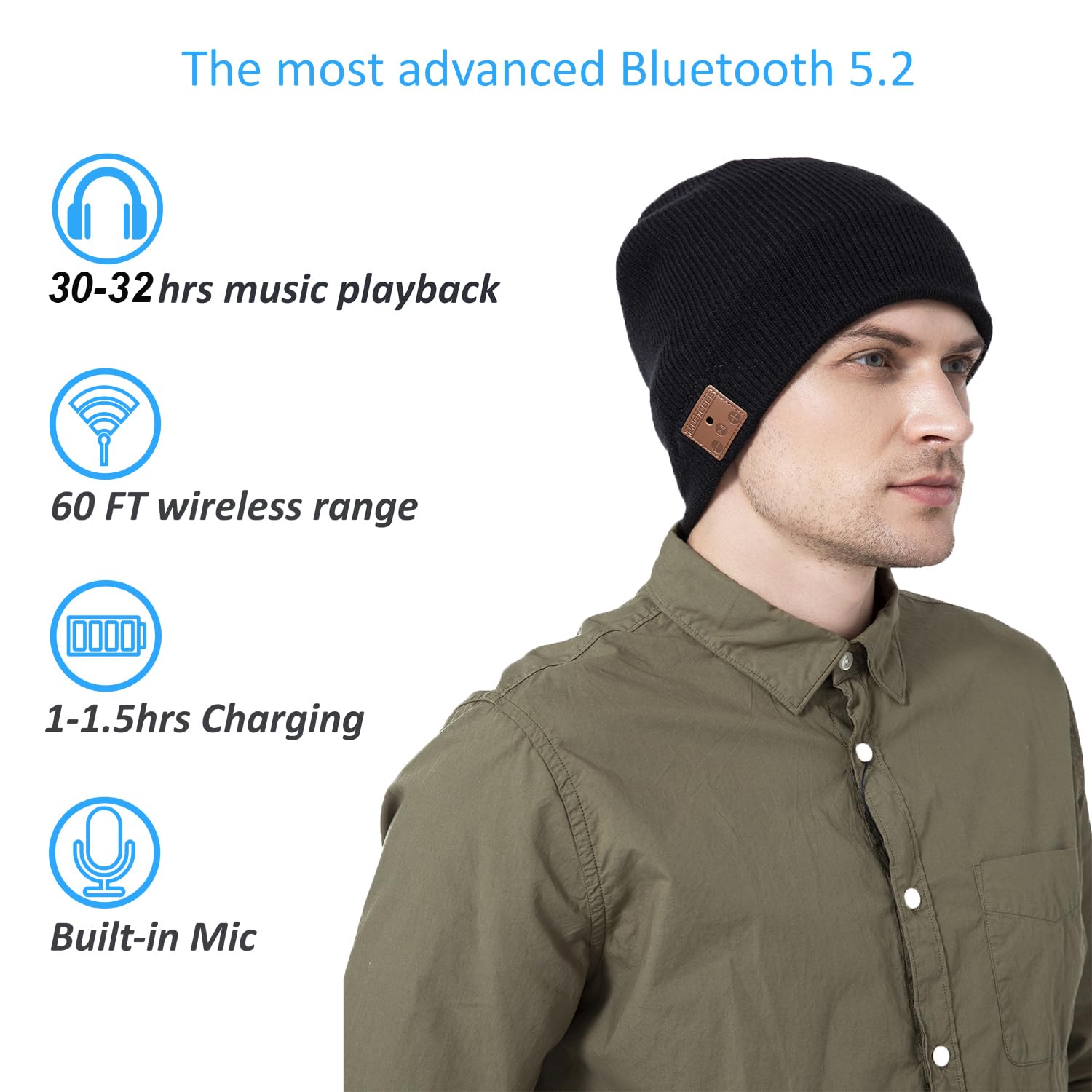beanie Bluetooth, MUSICBEE Bluetooth V5.2 Wireless Knit Winter Ca - beanie Official Product View 2