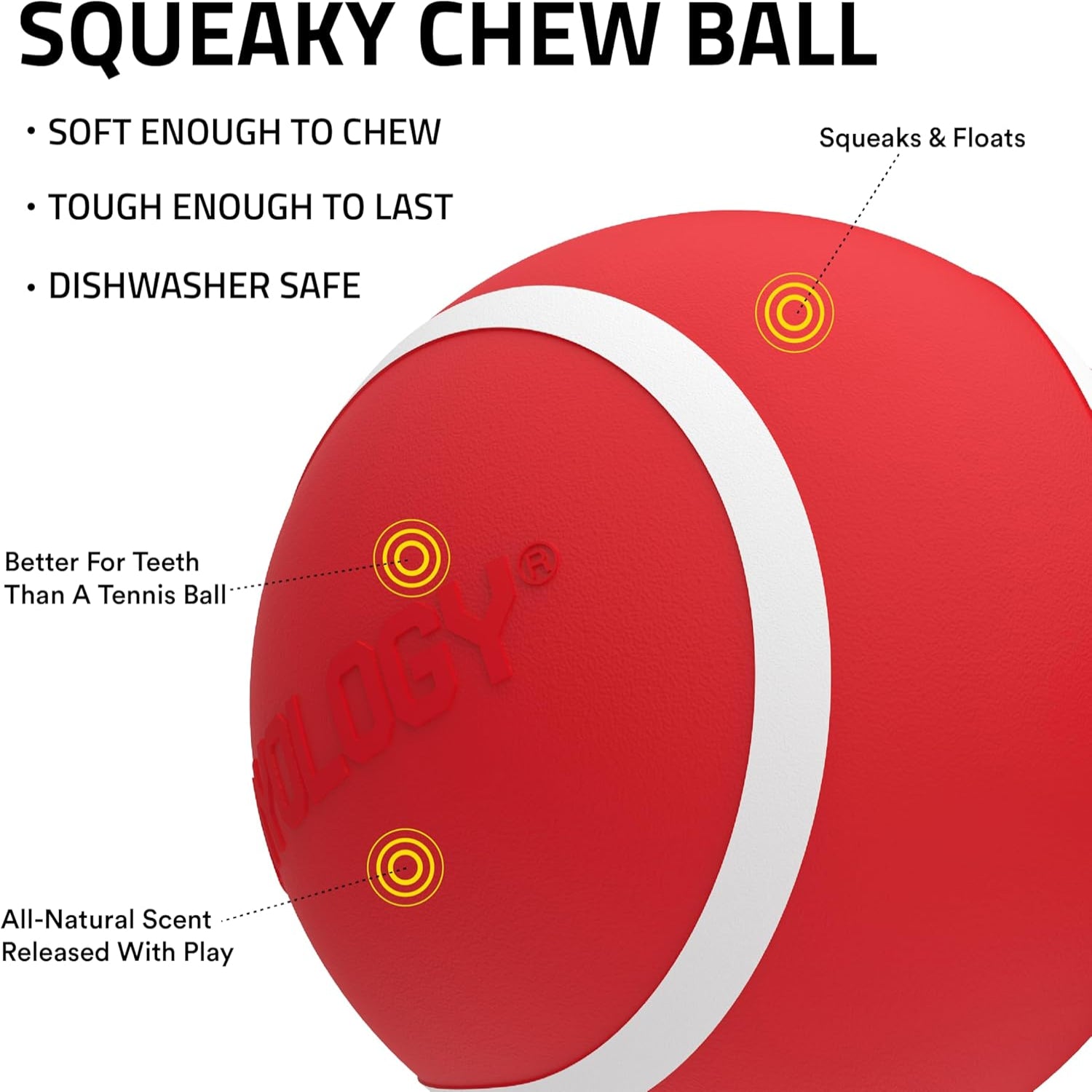 Playology dog squeaky chew ball, bouncy and durable floating fetch toy for dogs, perfect for chewing and outdoor play