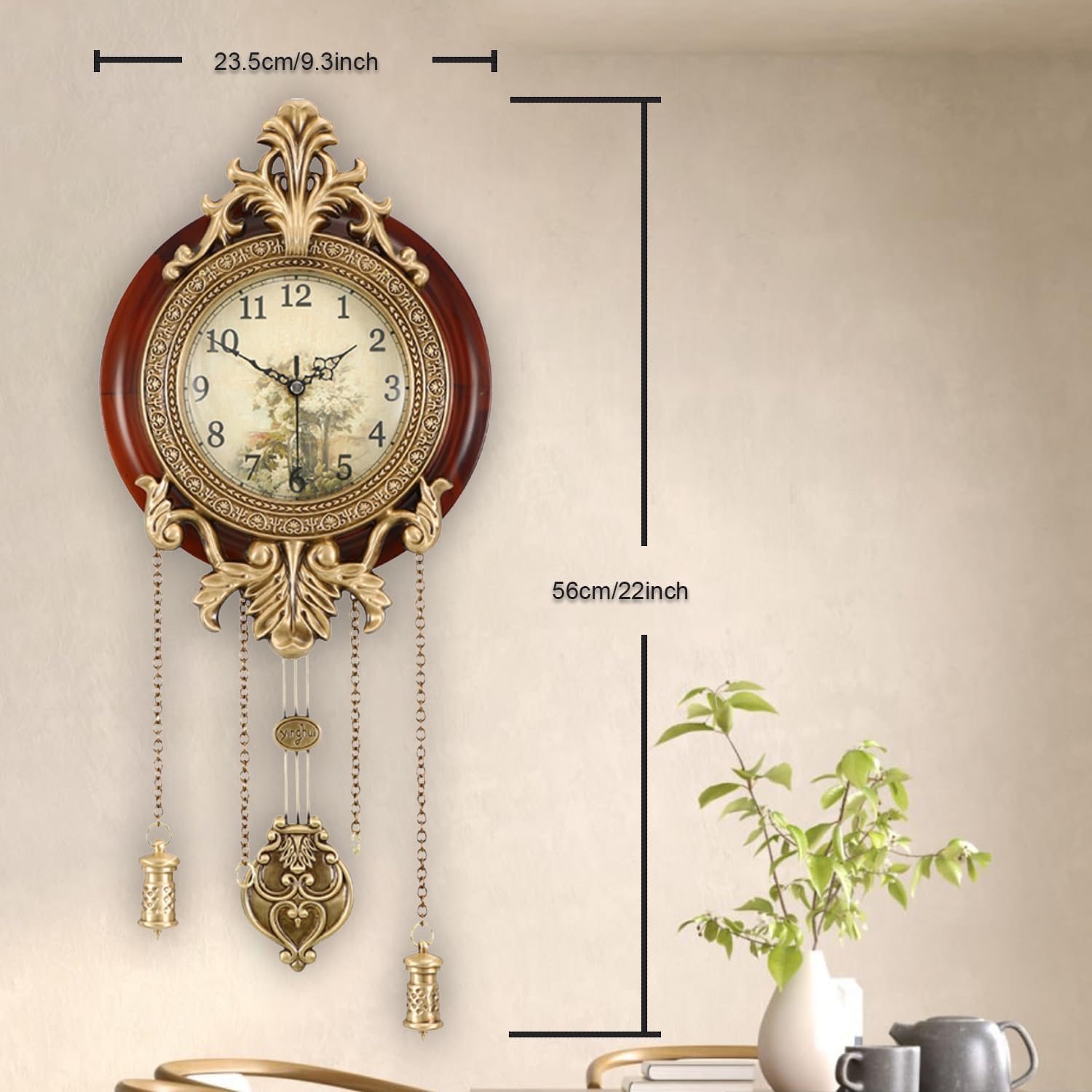 Aero Snail 9-inch vintage wooden indoor wall clock with retro style and swinging pendulum, featuring a classic design.