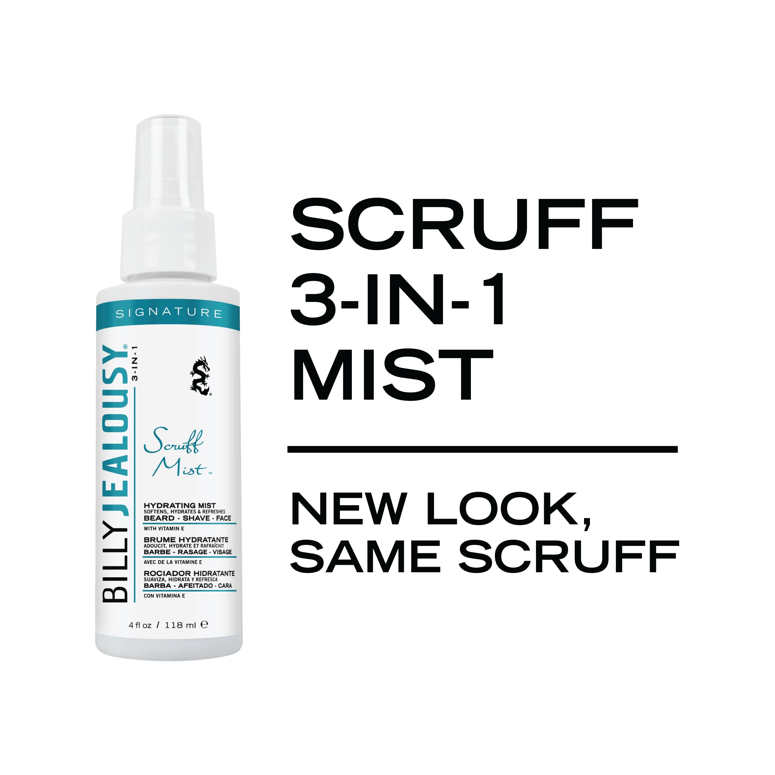 Billy Jealousy Signature Scruff Mist 3-in-1 Hydrating Beard, Shave & Face Spray for Men with Vitamin E | Soften Stubble, Refresh, Tone & Moisturize Skin, and Promote Healthy Beard Growth, 4 Fl Oz