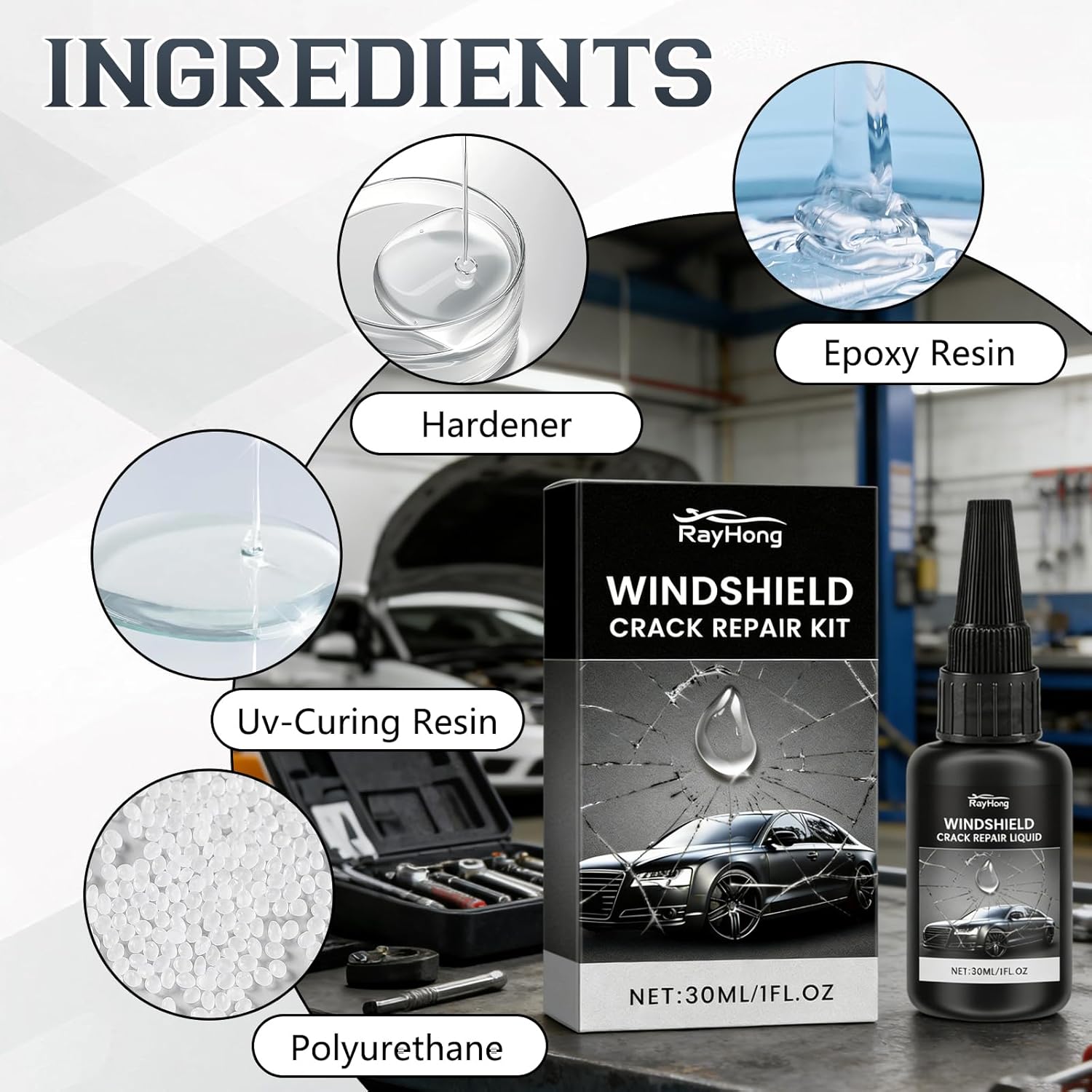 KEBEGE 2026 upgraded windshield crack repair kit for DIY quick glass repair, includes tools and resin for fixing cracks and chips