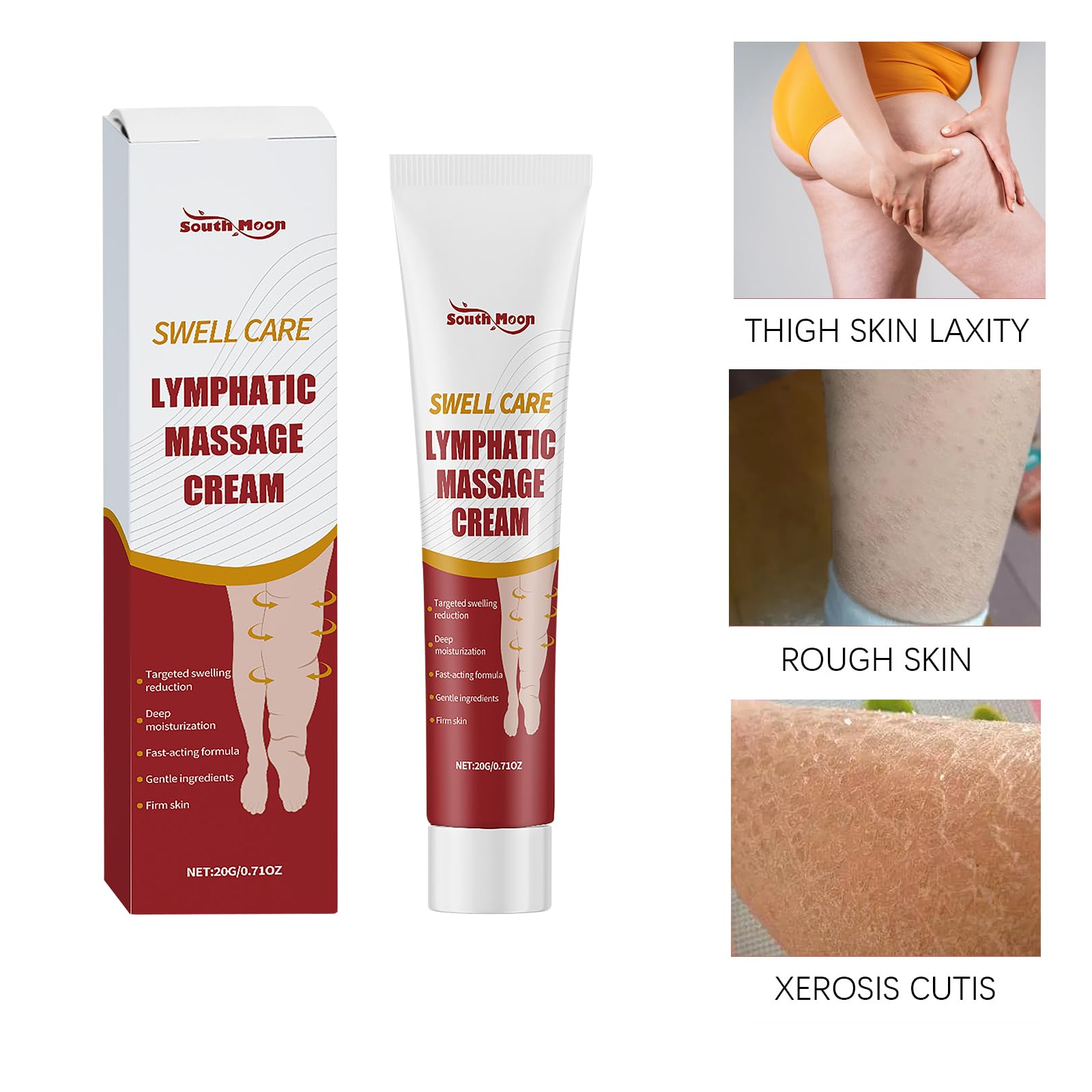 South Moon Swell Care lymphatic massage cream in 40g container, moisturizing skin moisturizer with soothing formula.