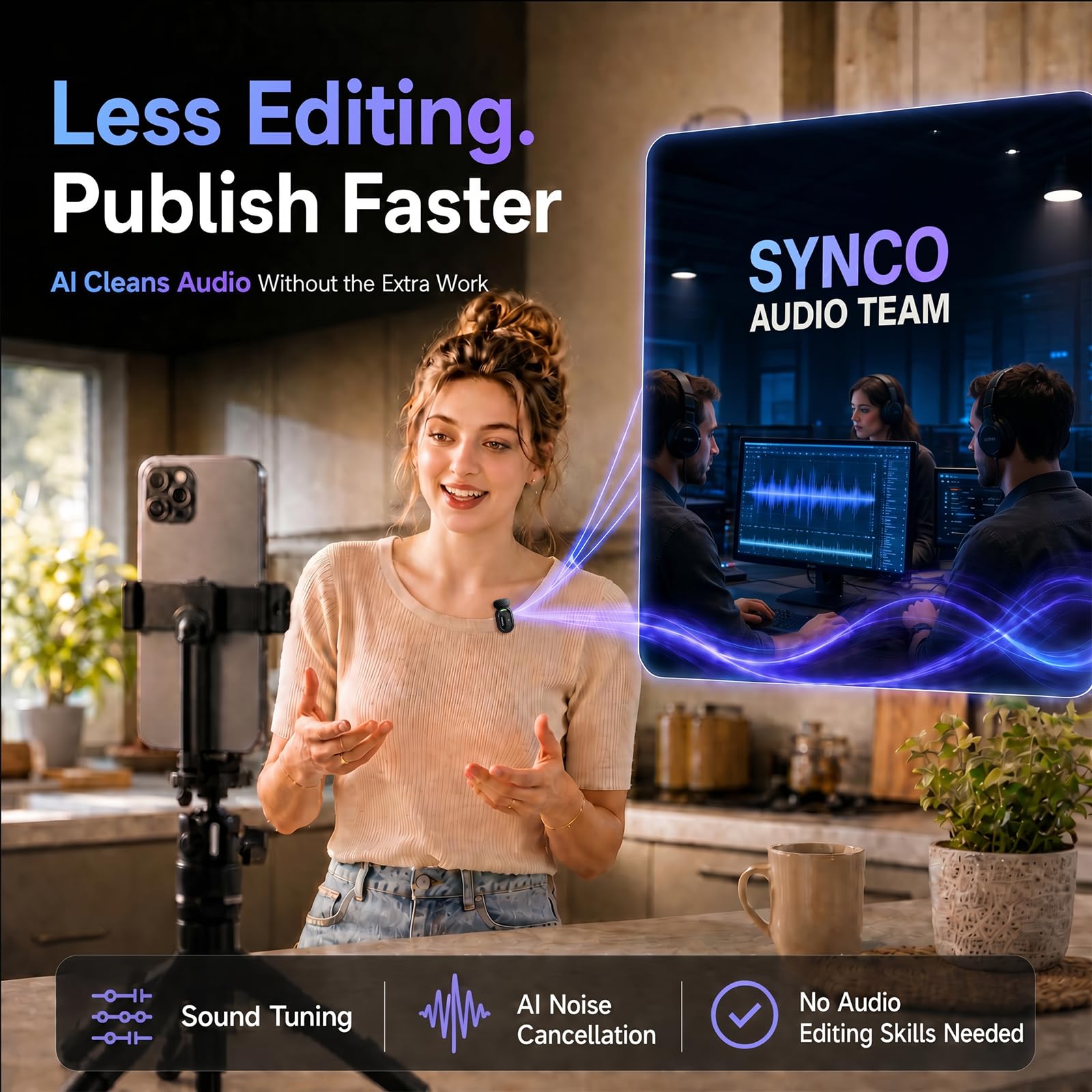 SYNCO AI Mini Wireless Lavalier Microphone for Android USB-C Crea - SYNCO Official Product View 5