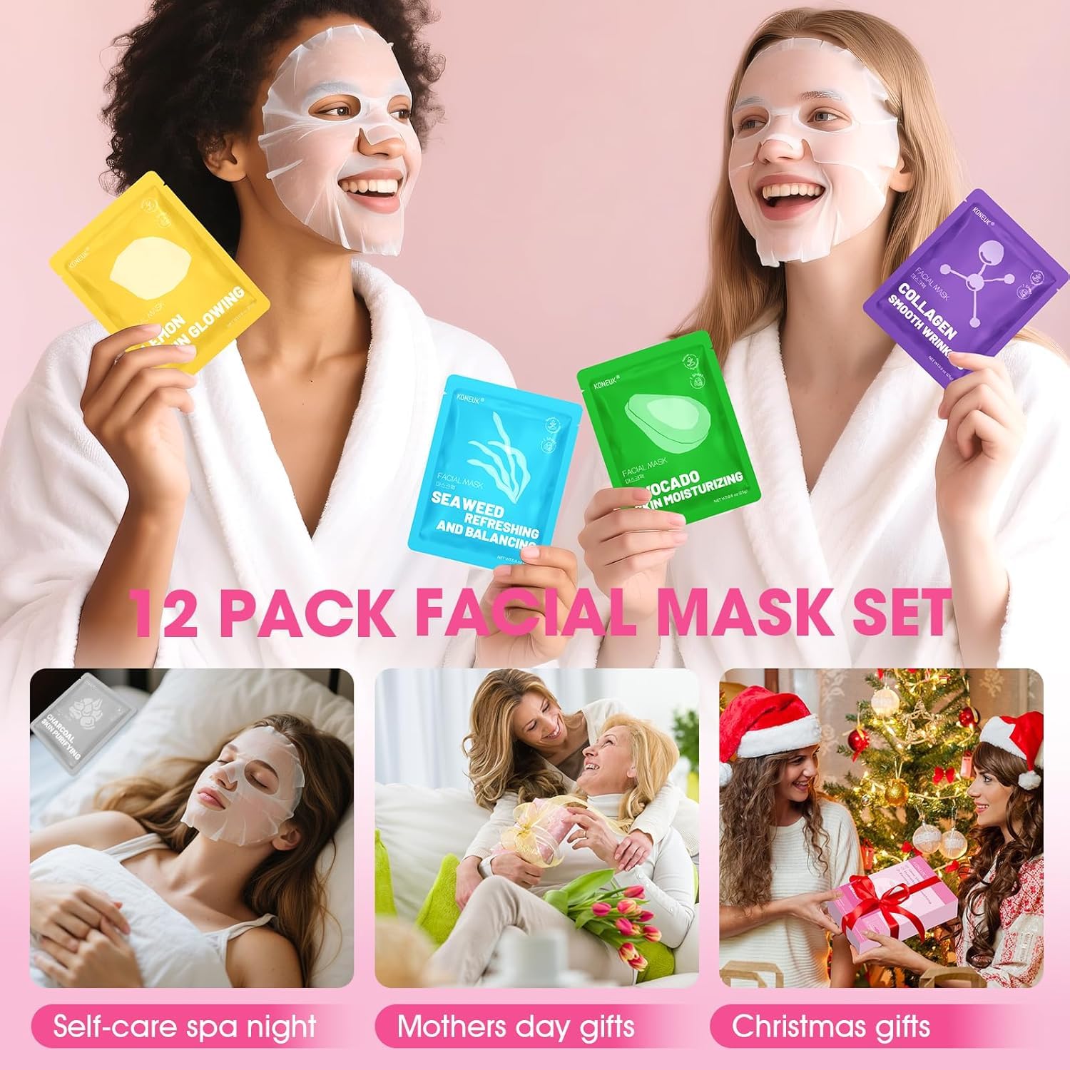 12 Pack Collagen Hydrating Face Masks Skincare, Face Mask for - KONEUK