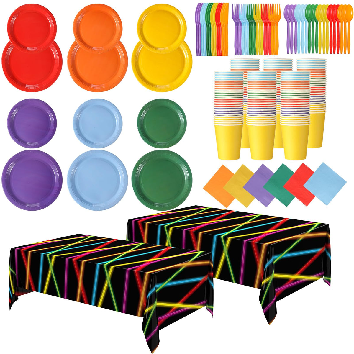Oudain 206 Pcs Neon Glow Birthday Party Decorations Serve 24 - Oudain Official Imagery - 1
