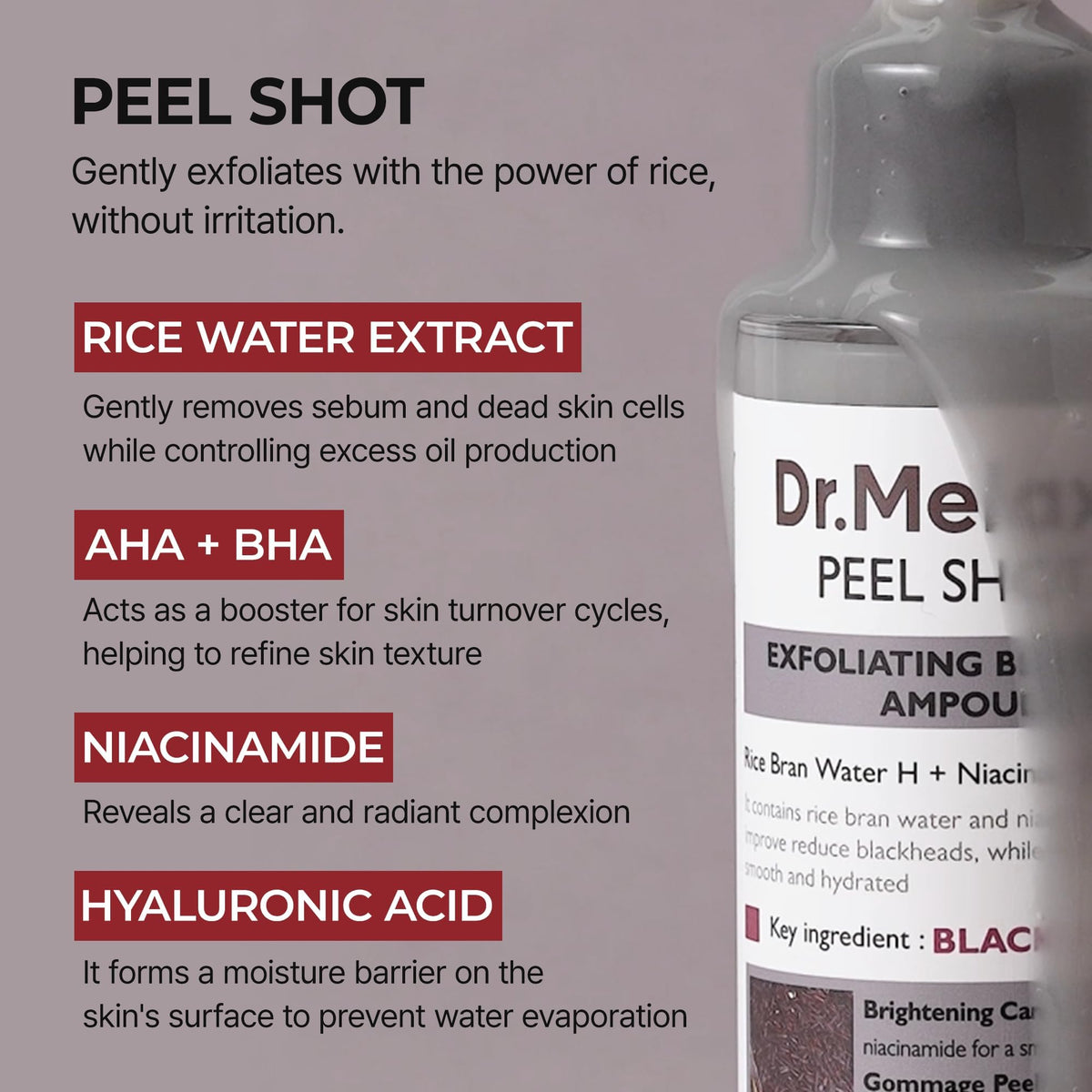 Dr Melaxin Peel Shot Black Rice Exfoliating Ampoule Face - Dr.Melaxin Official Imagery - 5