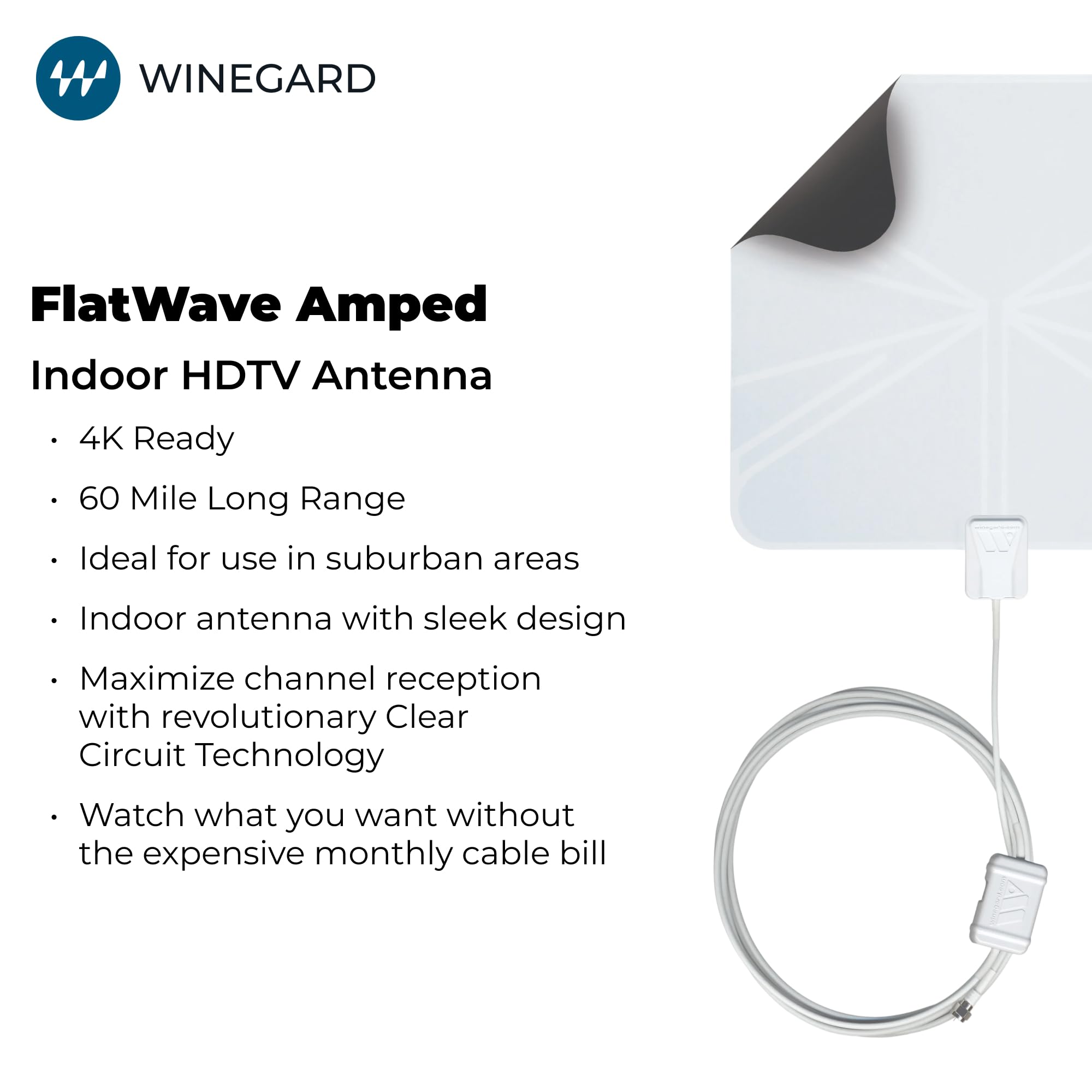 Winegard FL5500A FlatWave Indoor HDTV Antenna - Amplified VHF & U - Winegard Official Product View 2