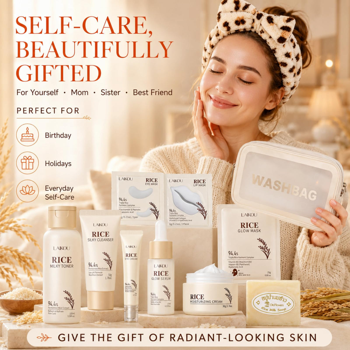 Korean Skin Care Set 17PCS Rice Skin Care for Women Girls - Vienflona Official Imagery - 4