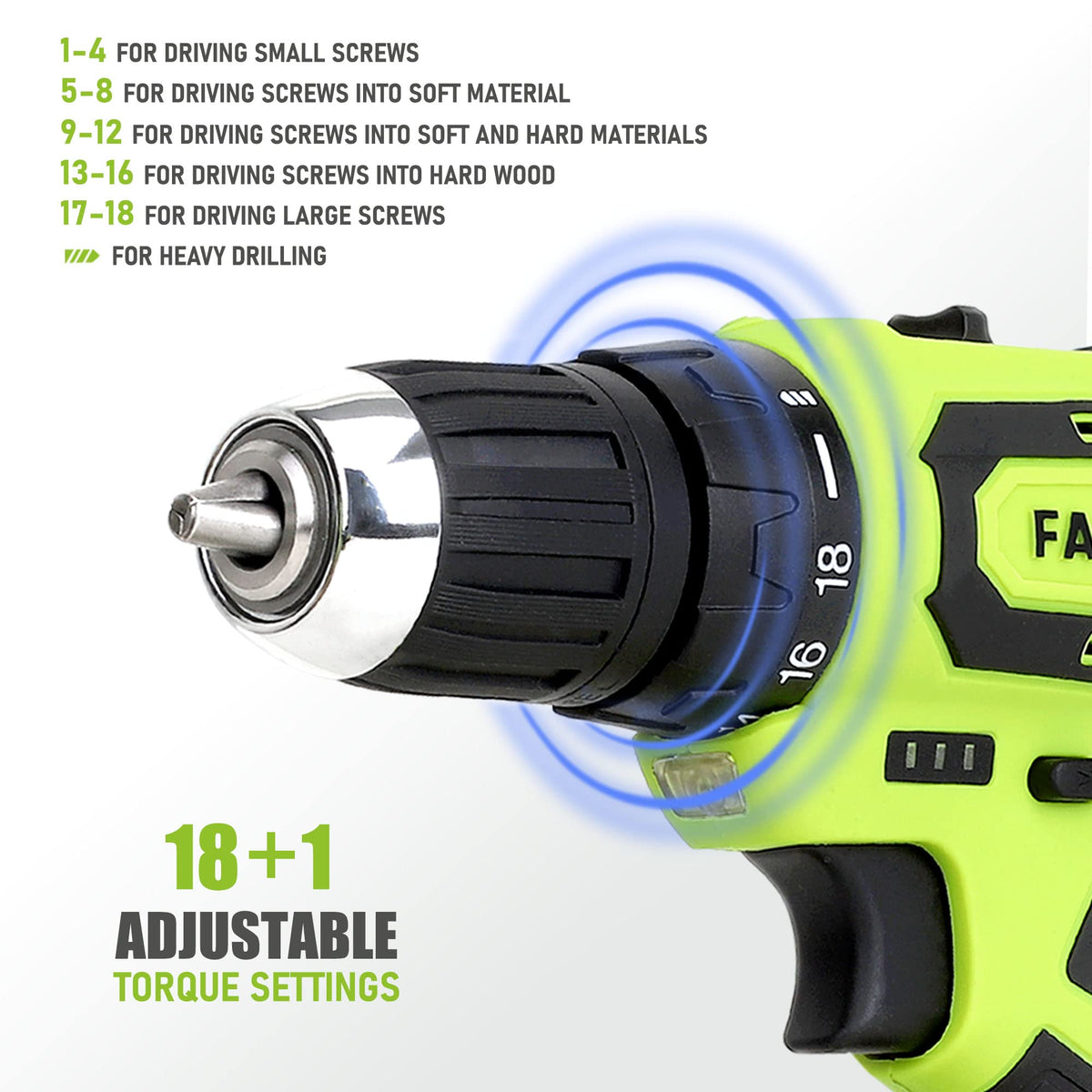 FASTPRO 20V Drill Set Home Tool Kit with Tool Box Green - FASTPRO Official Imagery - 5