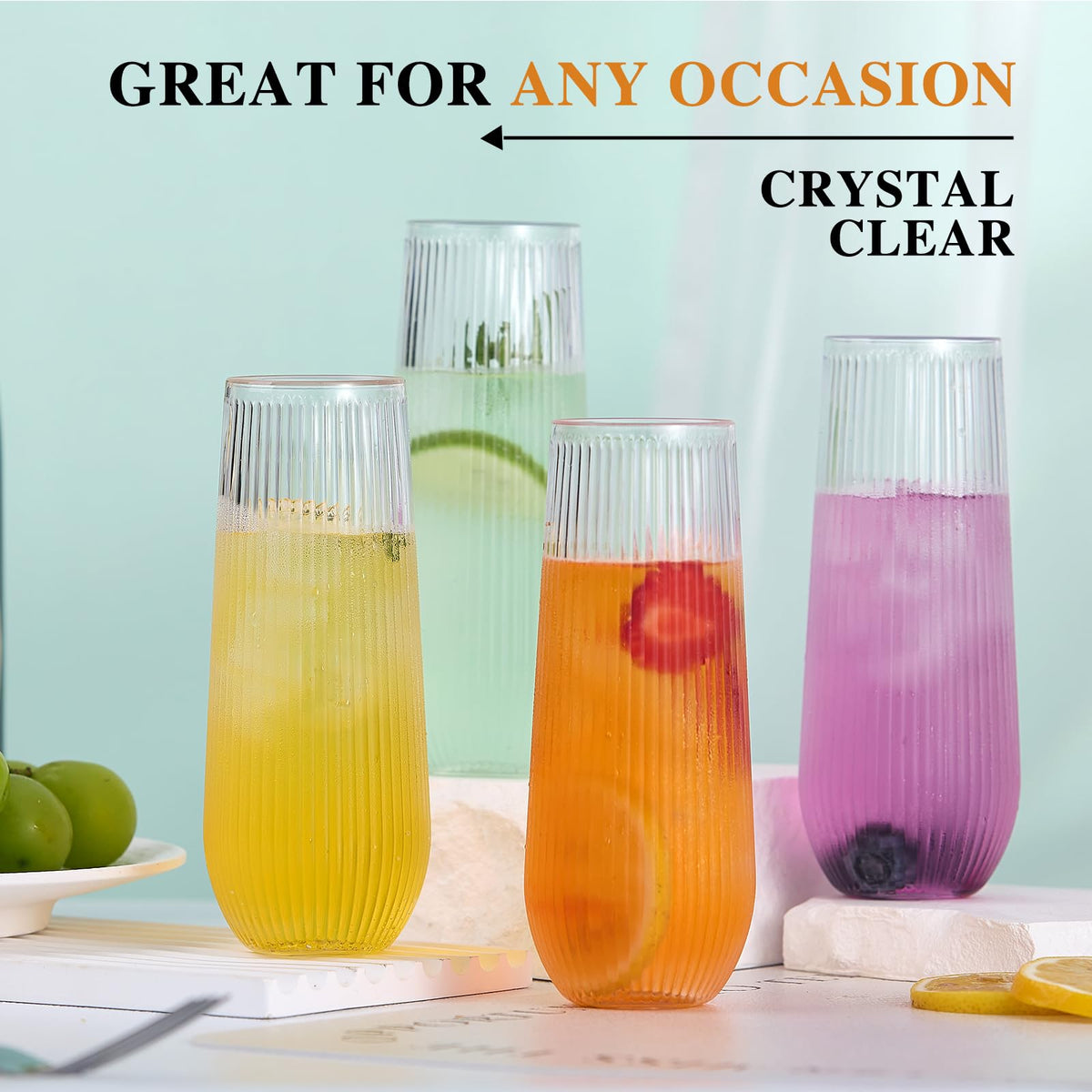 48 Pack Ribbed Plastic Champagne Flutes 9 Oz Stemless - Lueumxc Official Imagery - 3