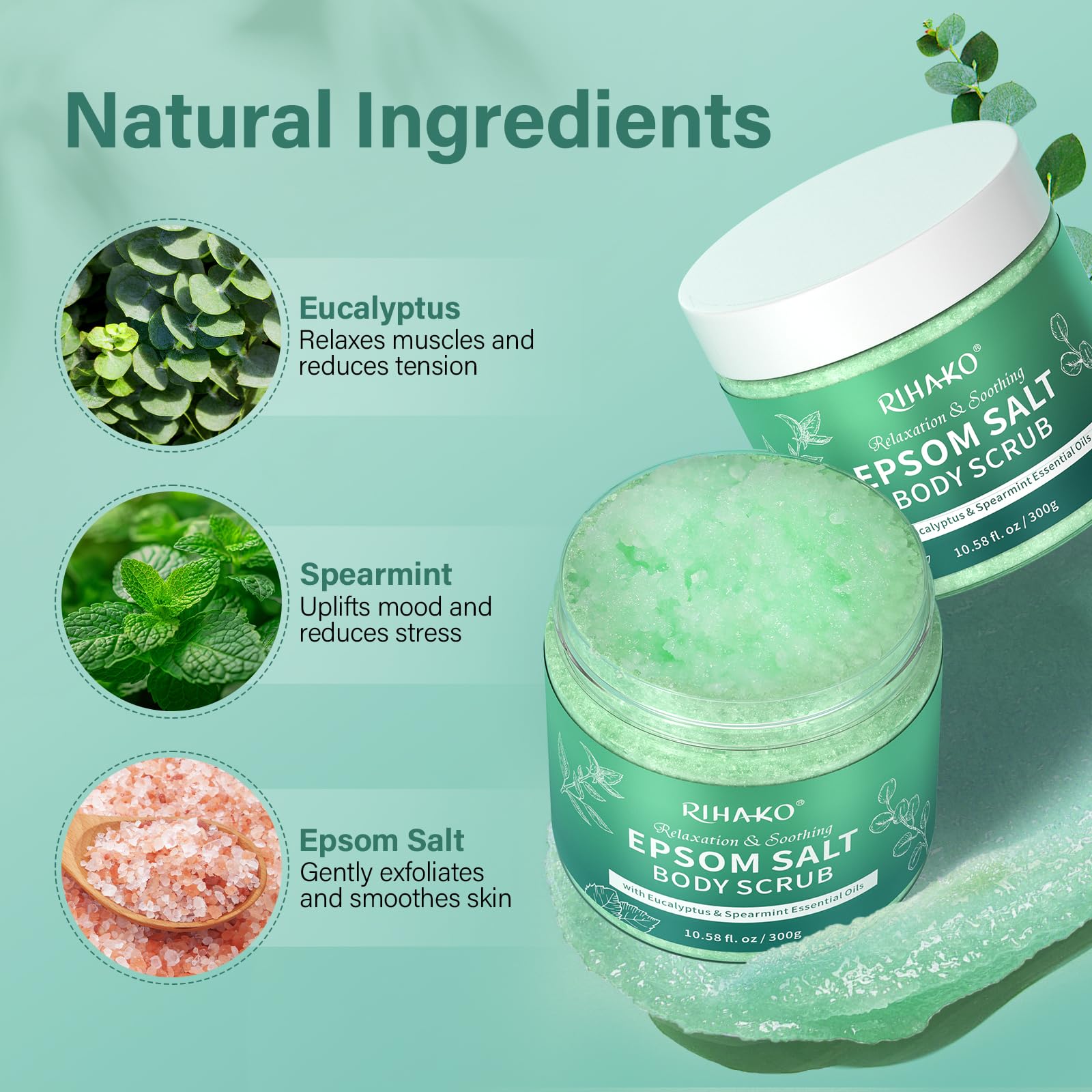 RIHAKO Eucalyptus Epsom Salt Body Scrub,Exfoliating detox body scrub,Relax & - RIHAKO Official Product View 4