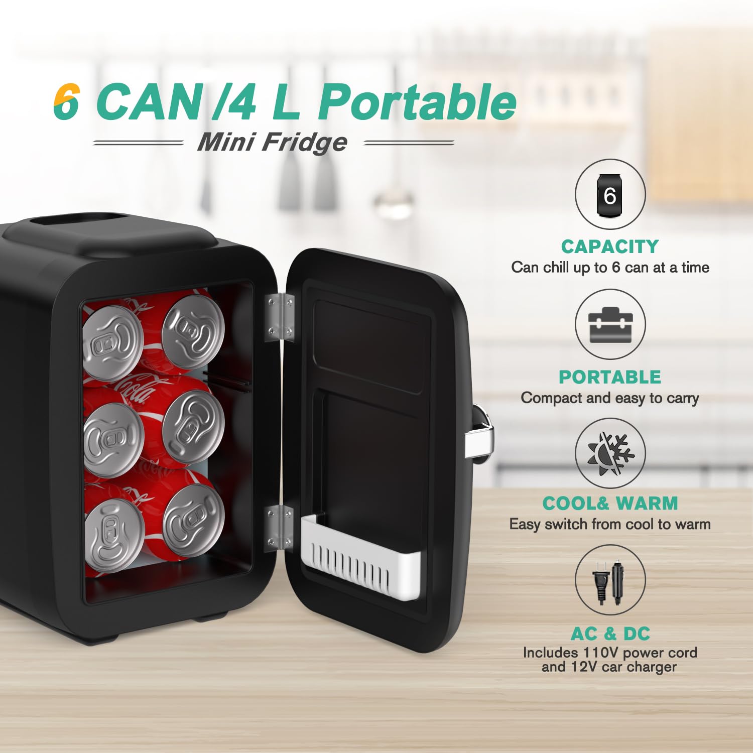CROWNFUL Mini Fridge, 4 Liter/6 Can Portable Cooler and Warmer - CROWNFUL