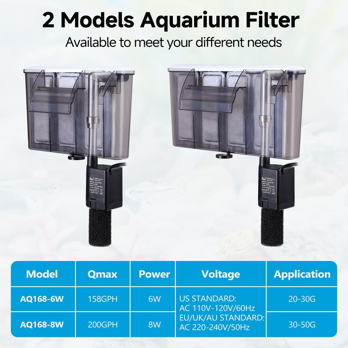 AQQA Quiet 20 30 Gallon Fish Tank Filters Hang on Back - AQQA Official Imagery - 8