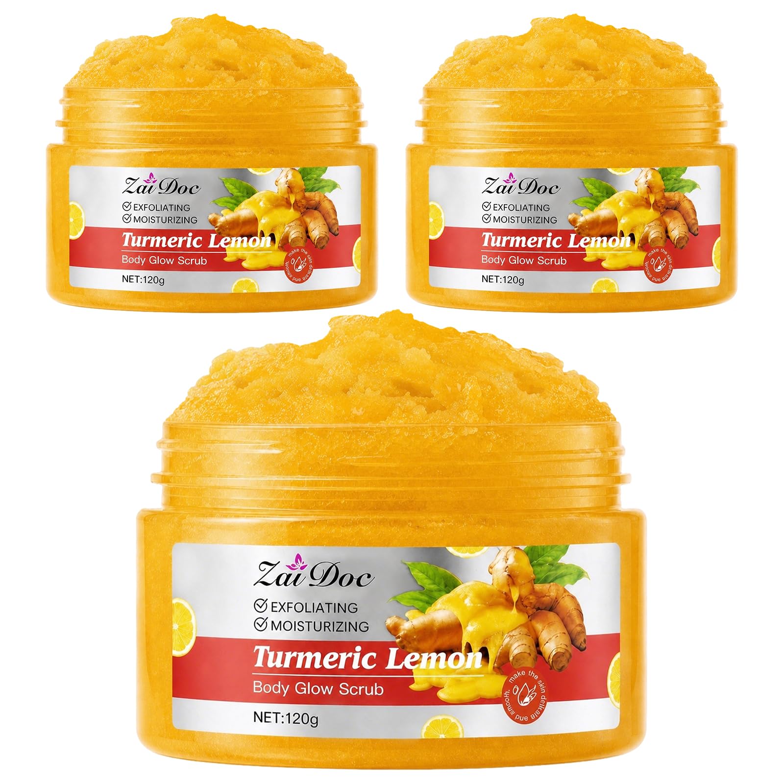 ZAIDOC 3Packs Turmeric Lemon Body Scrub, Exfoliating Body Polish with Aloe, - ZAIDOC Official Product View 2