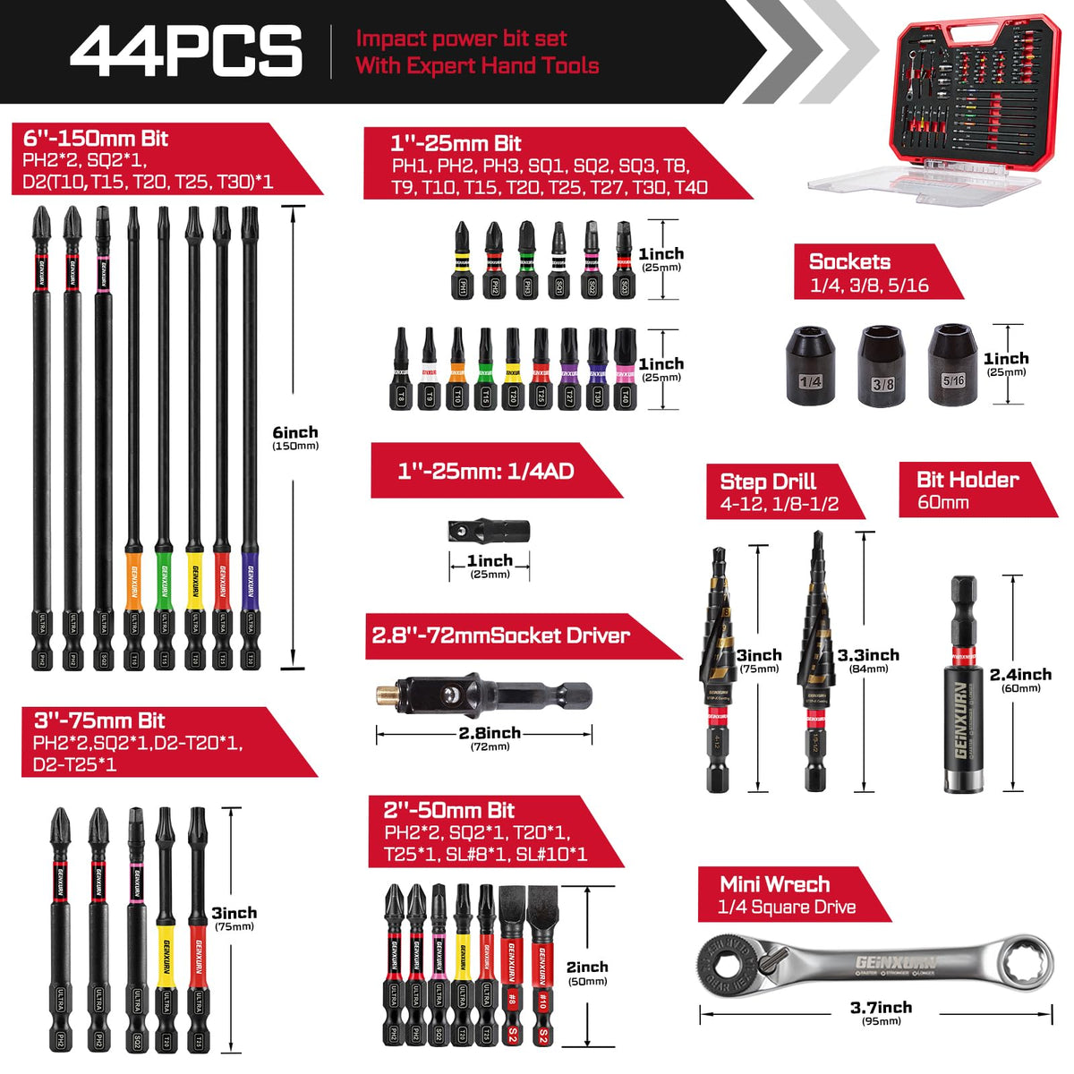 Geinxurn 44Pcs Screwdriver Bit Set Include Ratchet Wrench - GEINXURN Official Imagery - 3