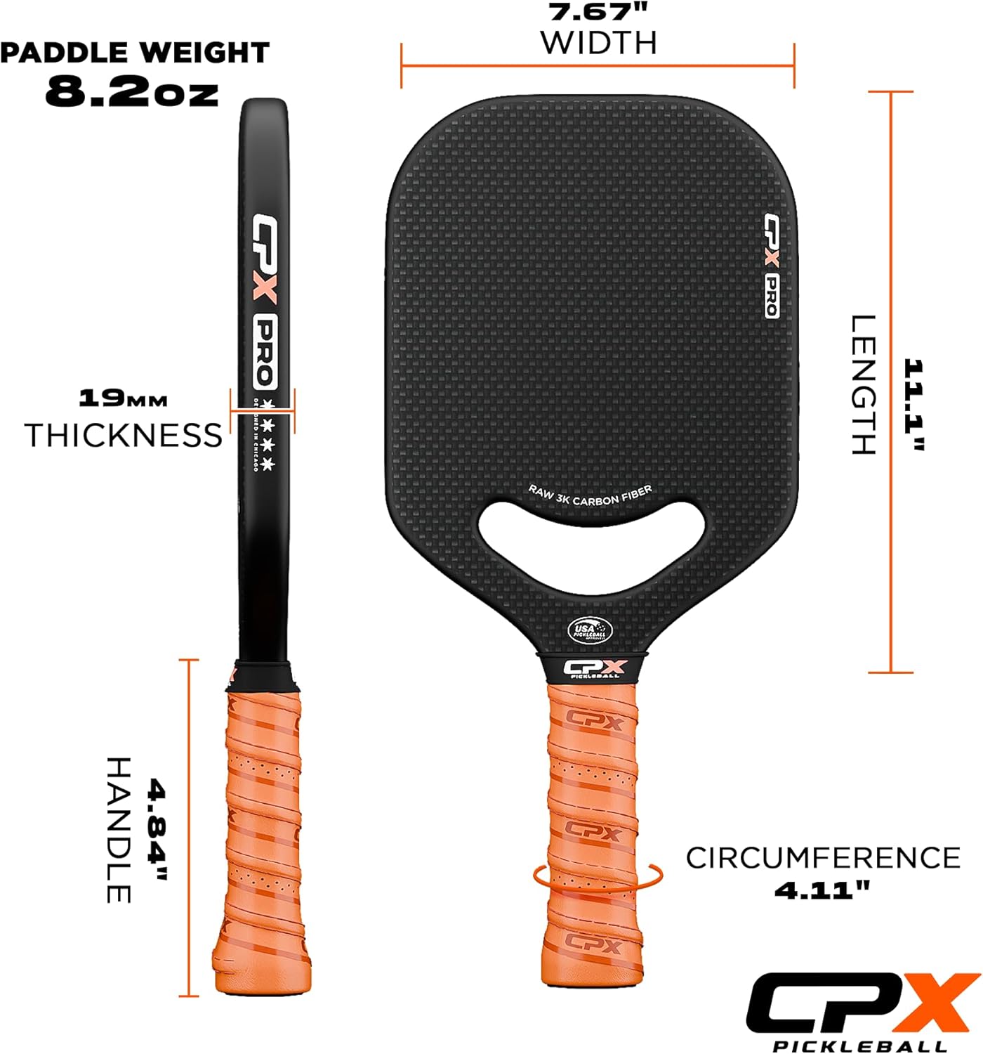 CPX Pickleball CPX Pro carbon fiber paddle with honeycomb design and matte finish, professional-grade pickleball paddle.
