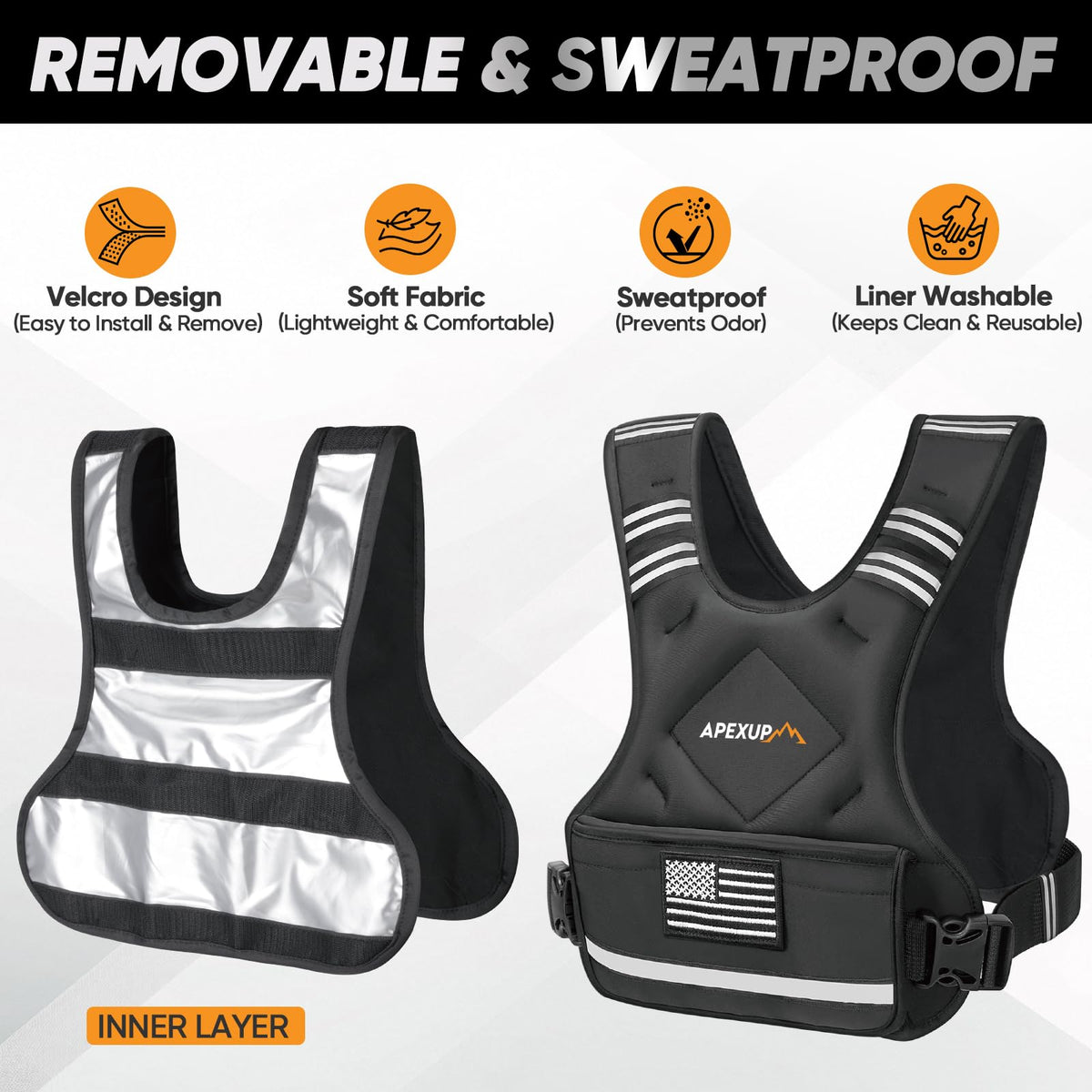 Adjustable Weighted Vest 4 10lb 12 18lb 20 32lb Vest with 6 - APEXUP Official Imagery - 3