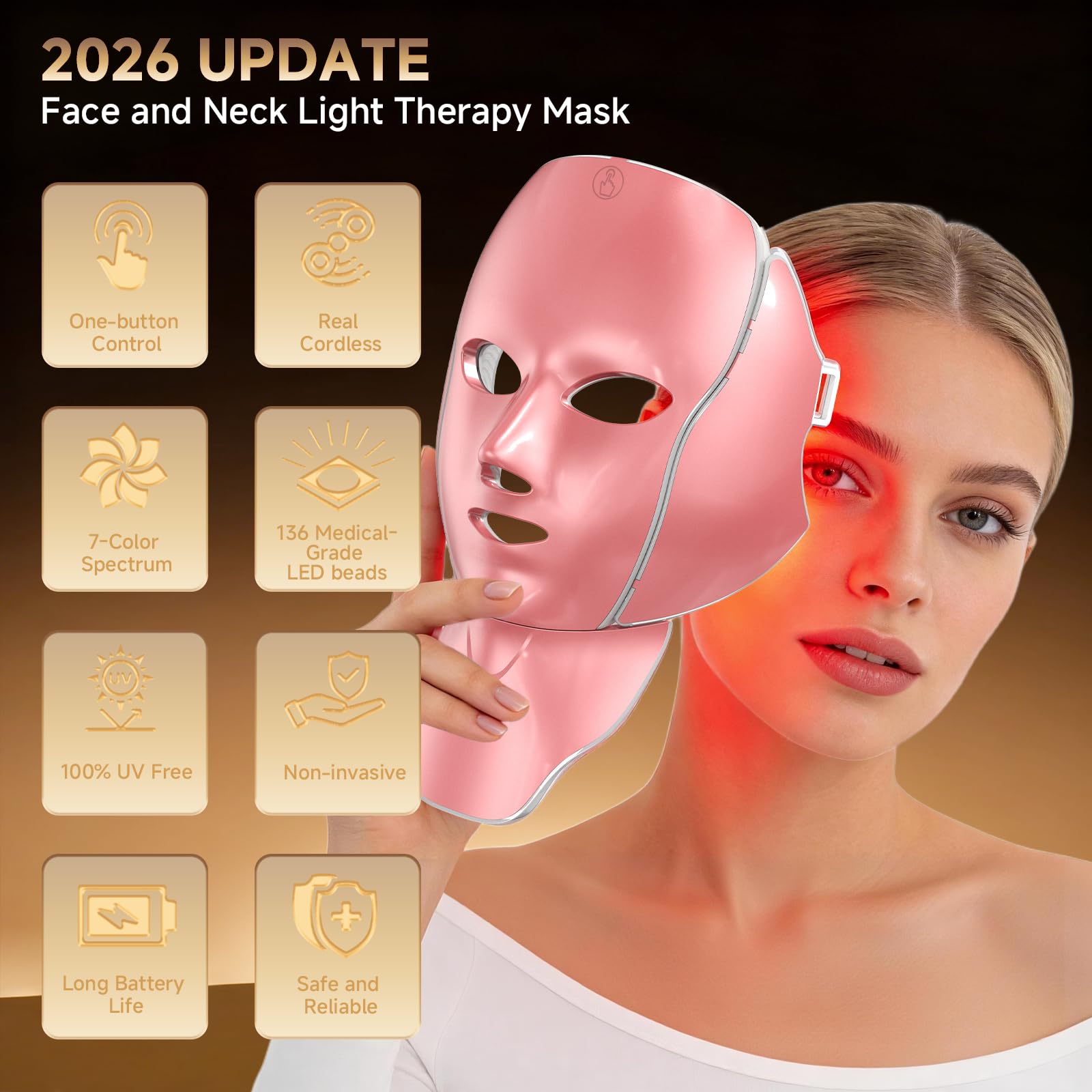 3D Red Light Therapy LED Face & Neck Mask by AIHEU