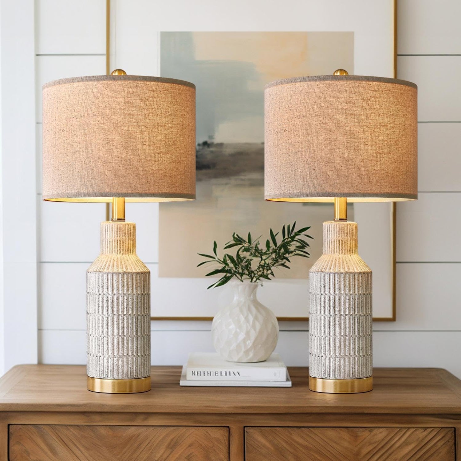 Set of 2 USumkky 25-inch modern bedside table lamps with fabric shades, ideal for living room or bedroom decor.
