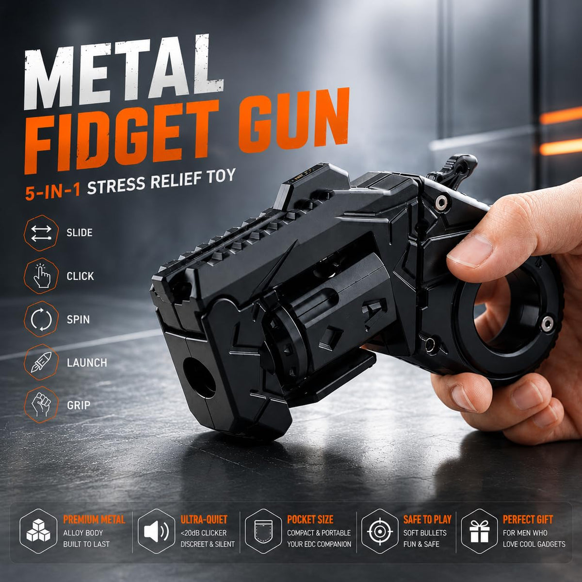 Metal Fidget Toys Gun for Adults EDC Stress Relief Fidget - RMDRMD Official Imagery - 4