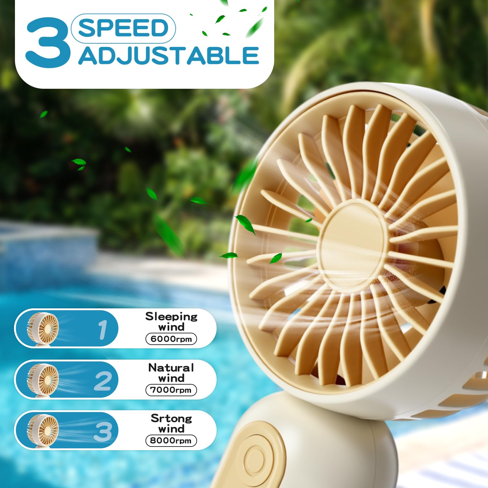 Rossesay 6 Pcs Mini Portable Fan 3 Speed Rechargeable, Beige - View 4