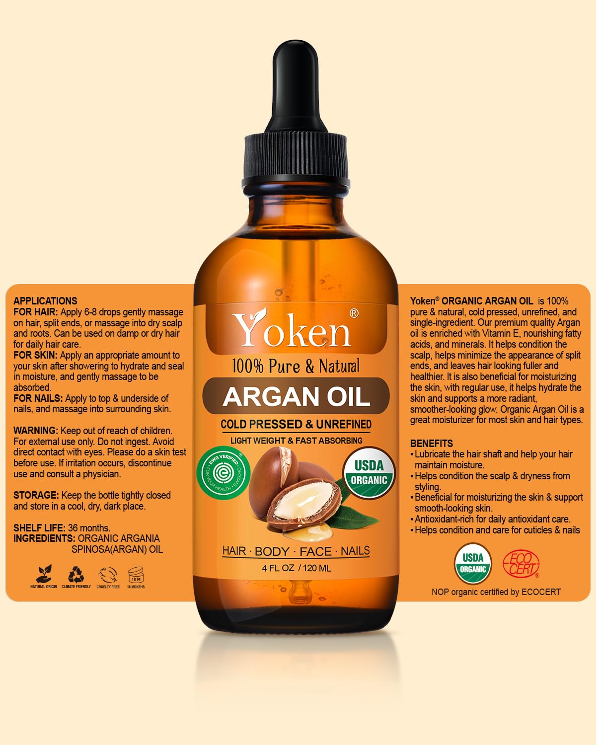 Yoken USDA Argan Oil , Cold Pressed Oil with Dropper for Hair Scalp Face - Yoken Official Product View 7