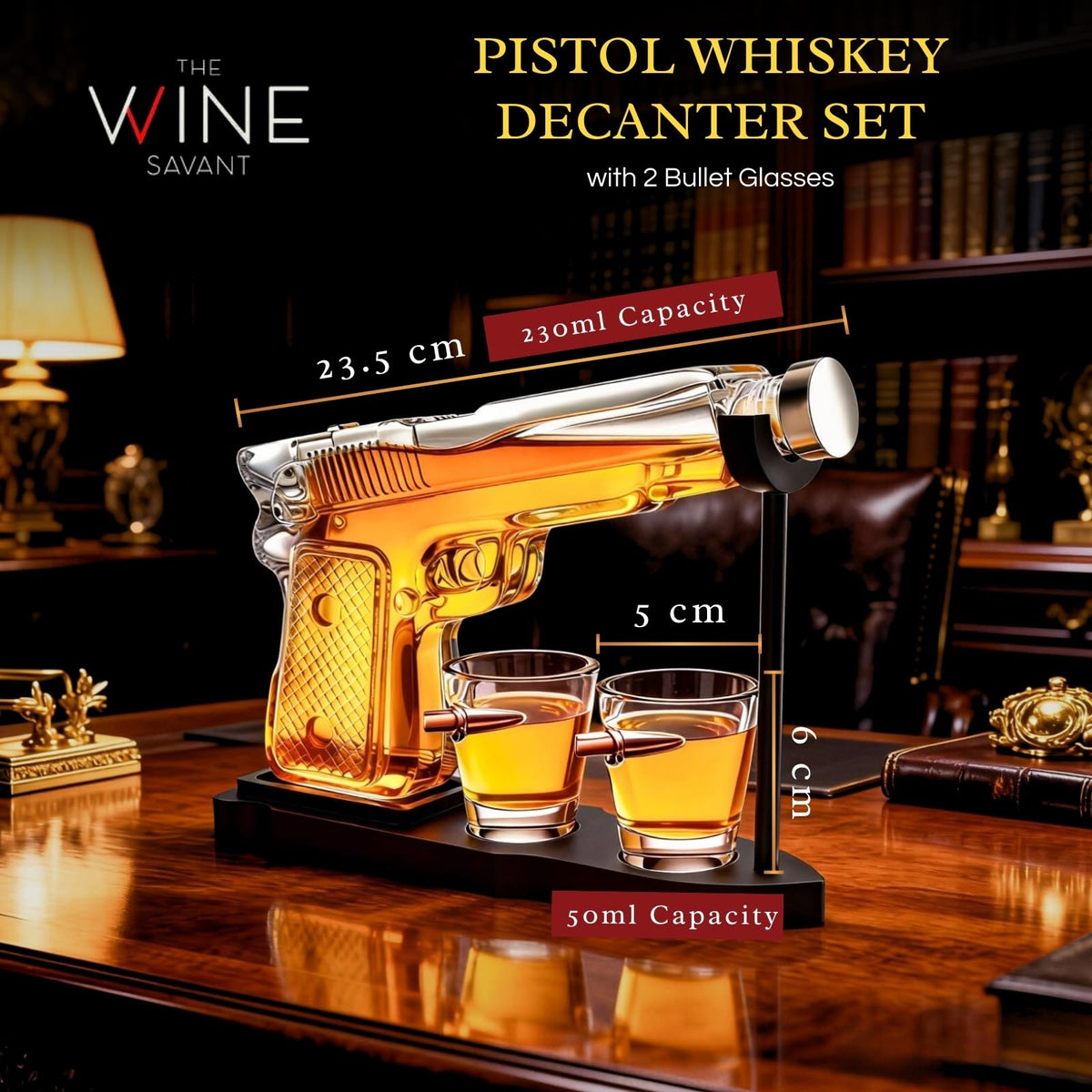 Whiskey Gun Decanter Set 2 Bullet Glasses - The Wine Savant Official Imagery - 4