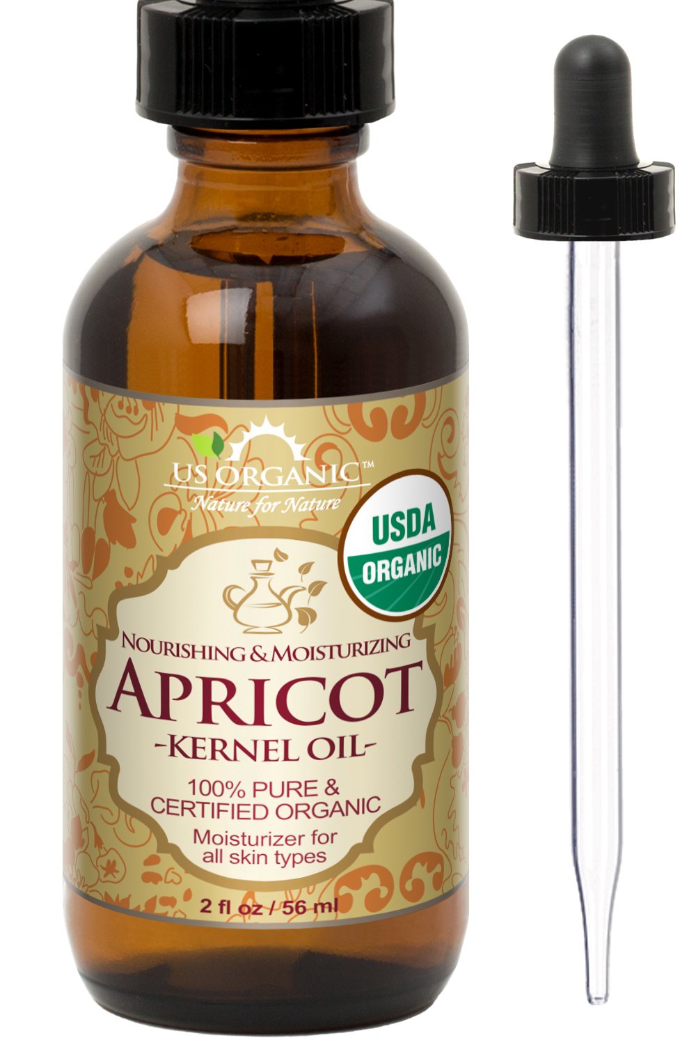 US Organic Apricot Kernel Oil, USDA Certified Organic,100% Pure & Natural, Cold - US Organic Official Product View 1
