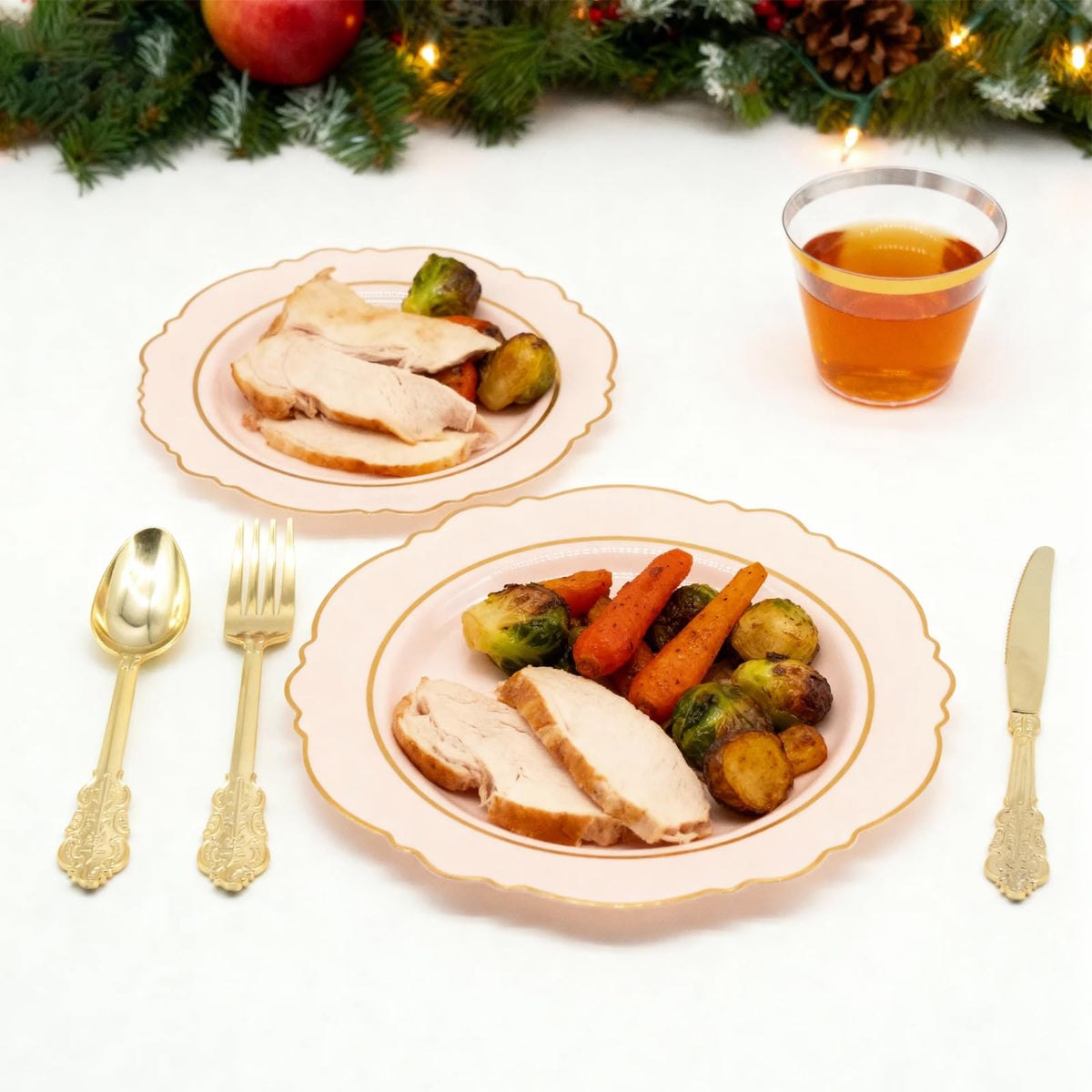 AIRE Pink Gold Plastic Plates Set 175PCS Disposable - AIRE Official Imagery - 8