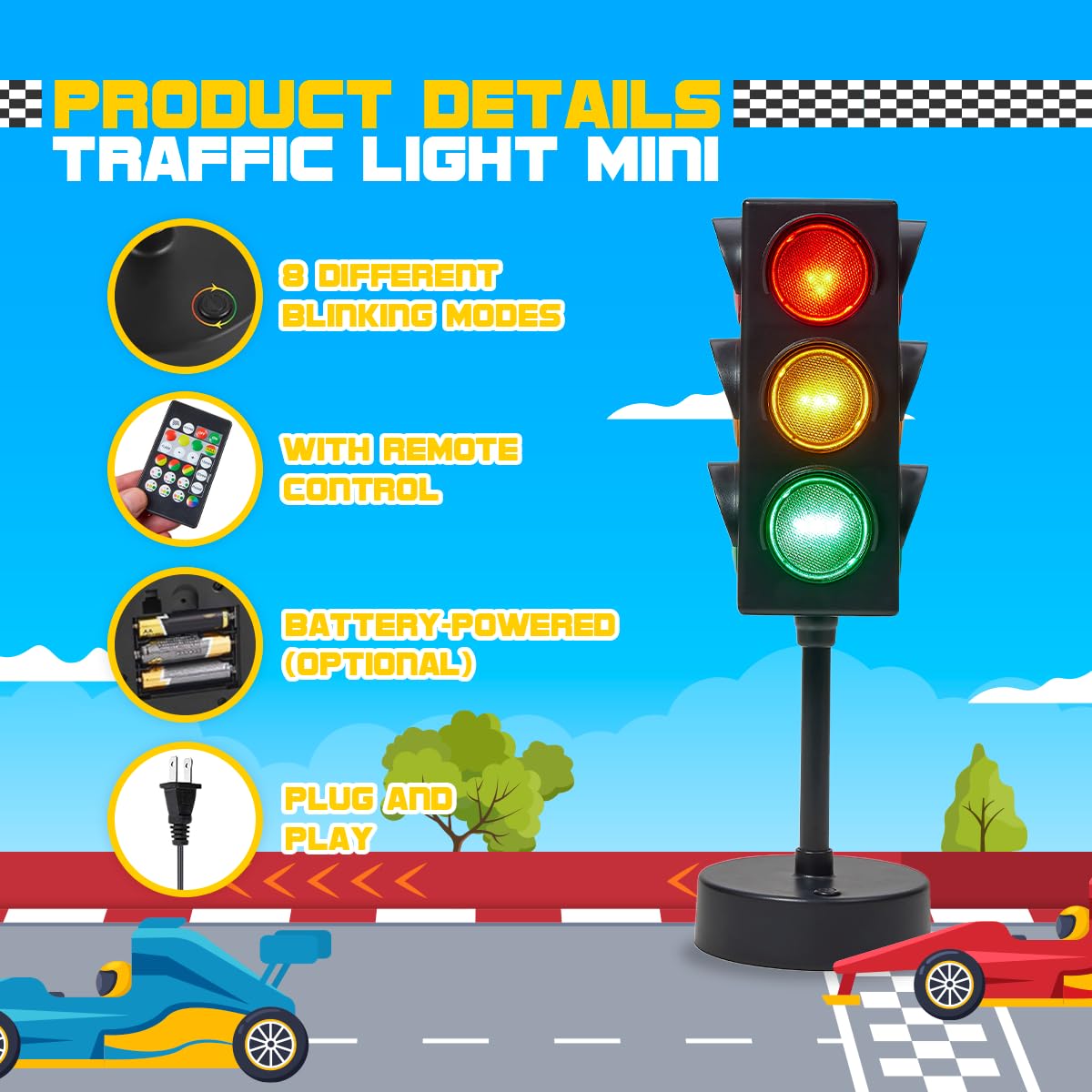 Traffic Light Lamp 11 Inch with Remote 3 Sided Color - Playbees Official Imagery - 4