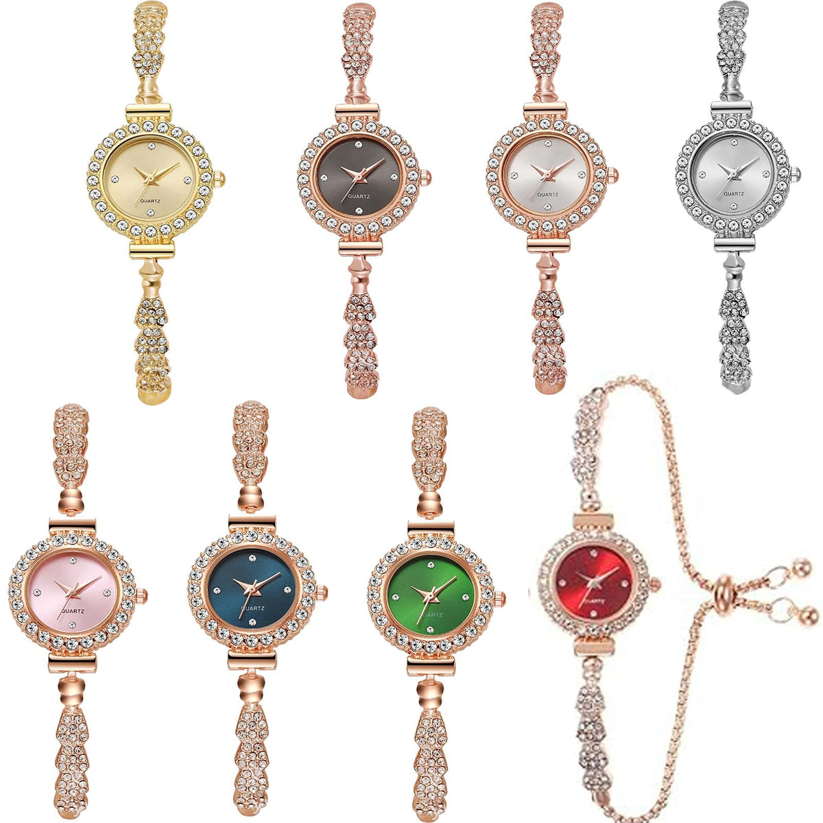 Gold Watch Set for Women Full Diamond Dress Adjustable Slim - dayutech Official Imagery - 1