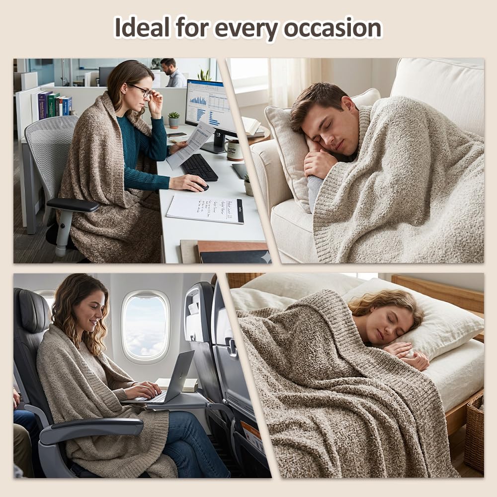 WDCOZY Taupe Melange Throw Blanket for Couch Bed Travel - WDCOZY Official Imagery - 8