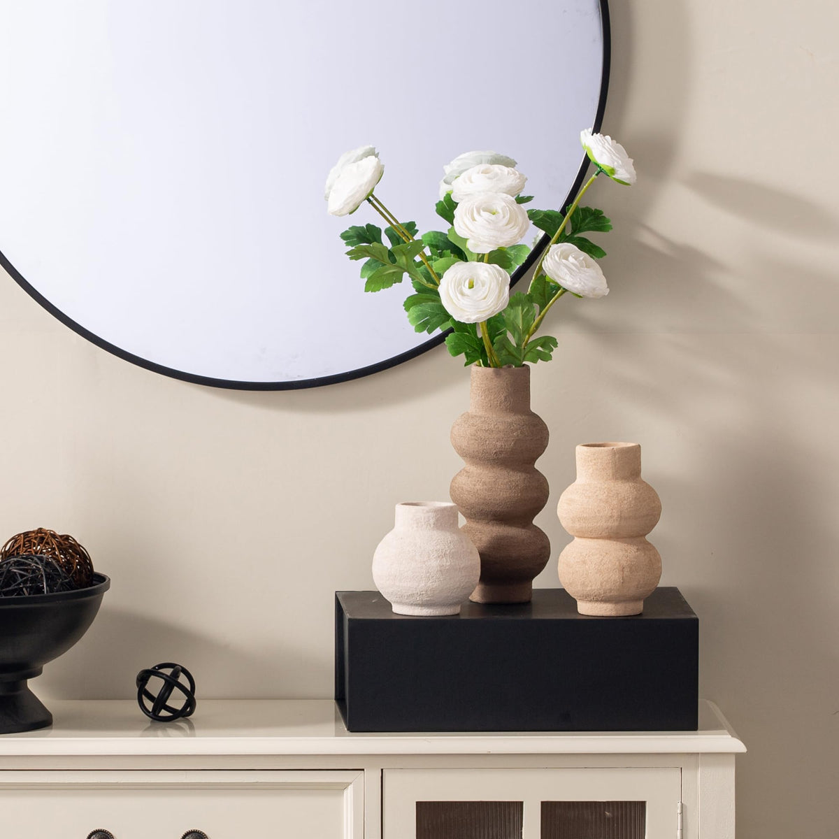 Ceramic Vase Set of 3 Home Decor Living Room Table - Vanselia Official Imagery - 6