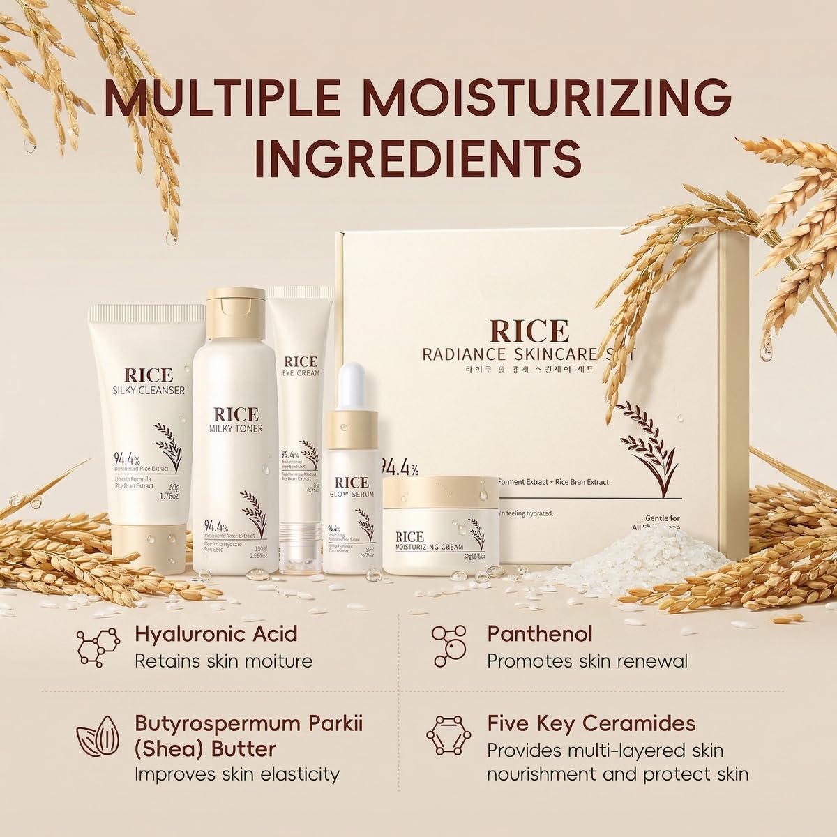 Korean Skin Care Set with Rice, 5-Step Facial Kit for Women - feeling group