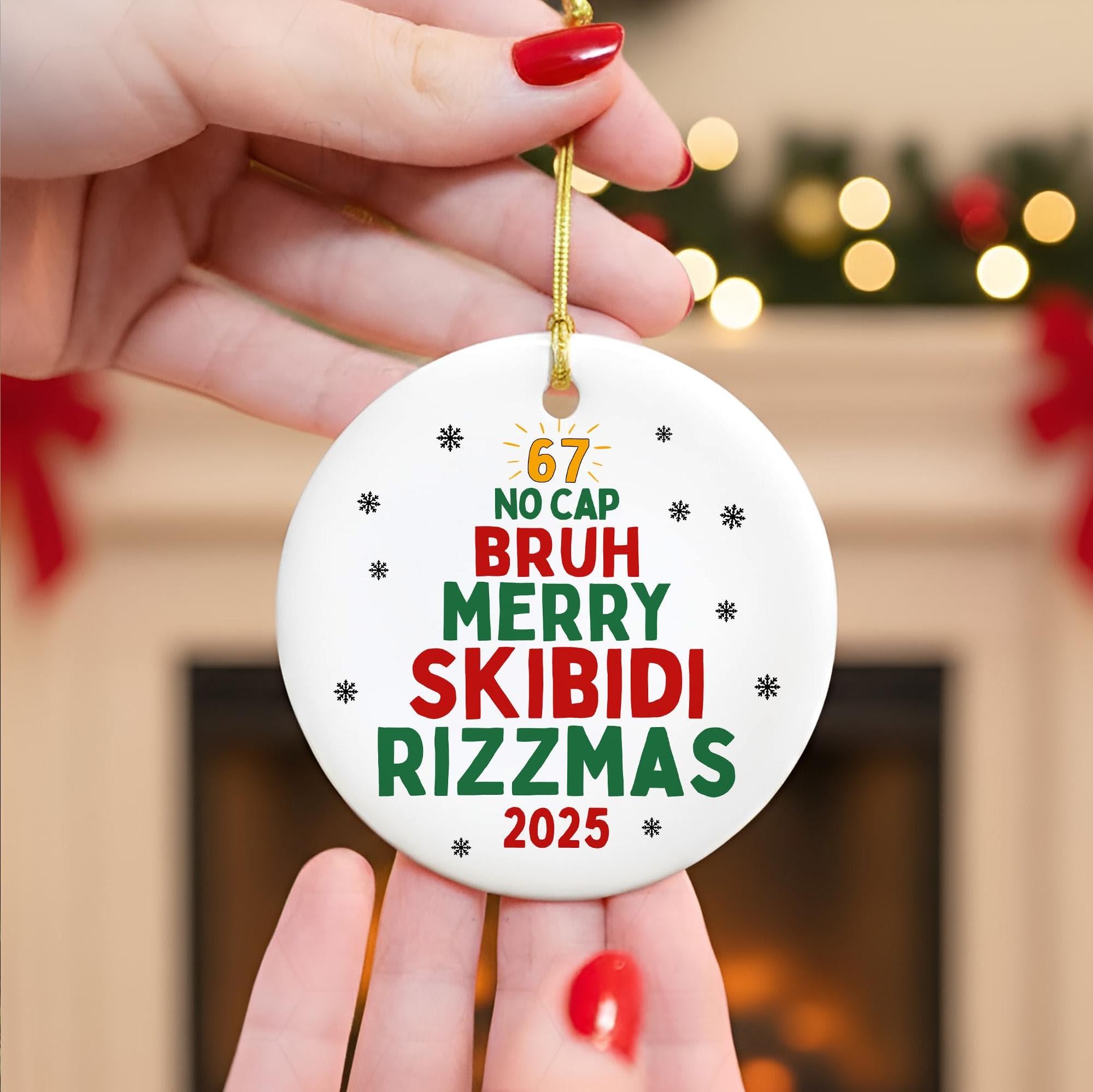 Custom Six Seven 67 2025 Brainrot Meme, Gen Z Teen Slang Christmas Orn - View 1
