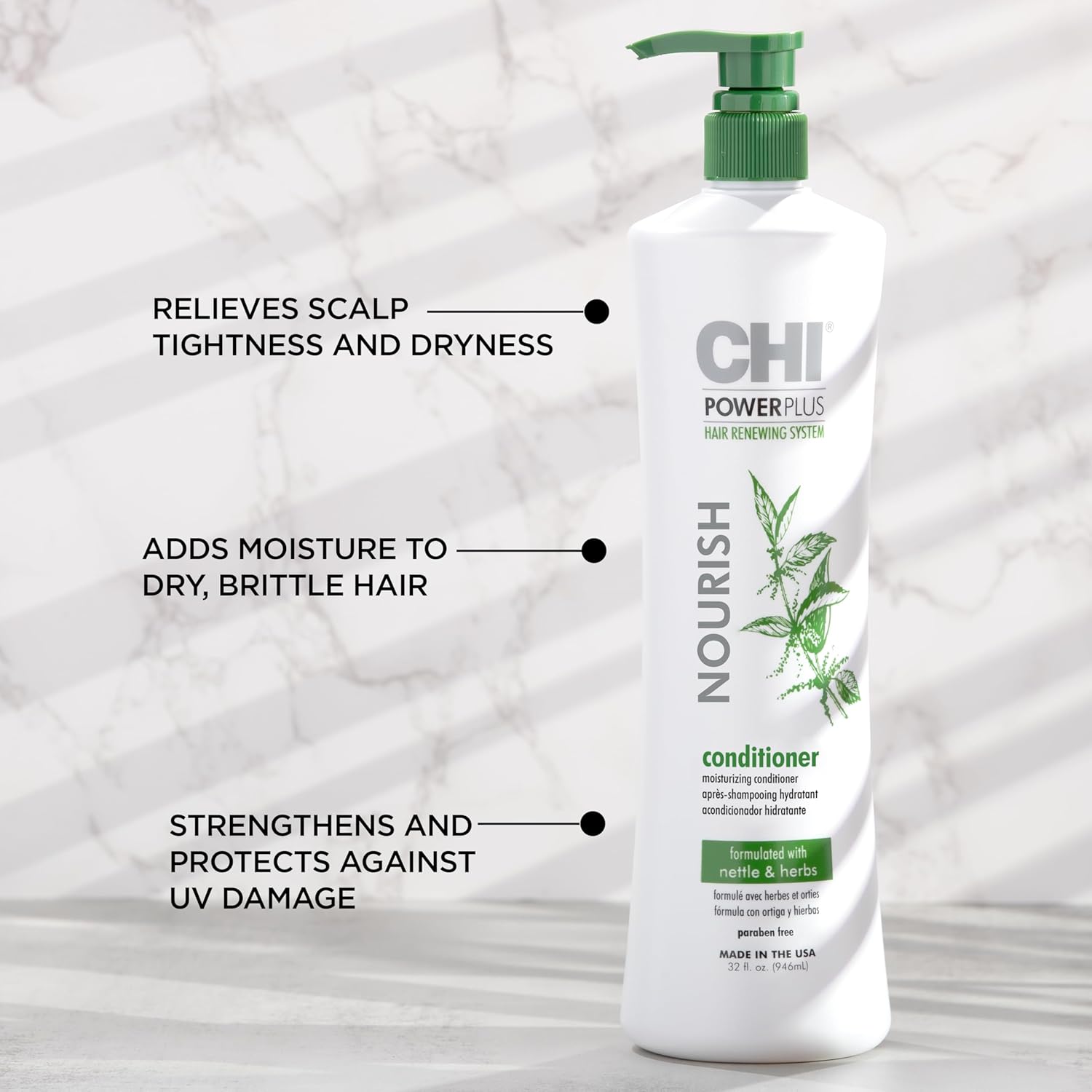 Elefair CHI Powerplus Nourishing Conditioner for hair renewal and a healthy scalp, showing the conditioner bottle with label.