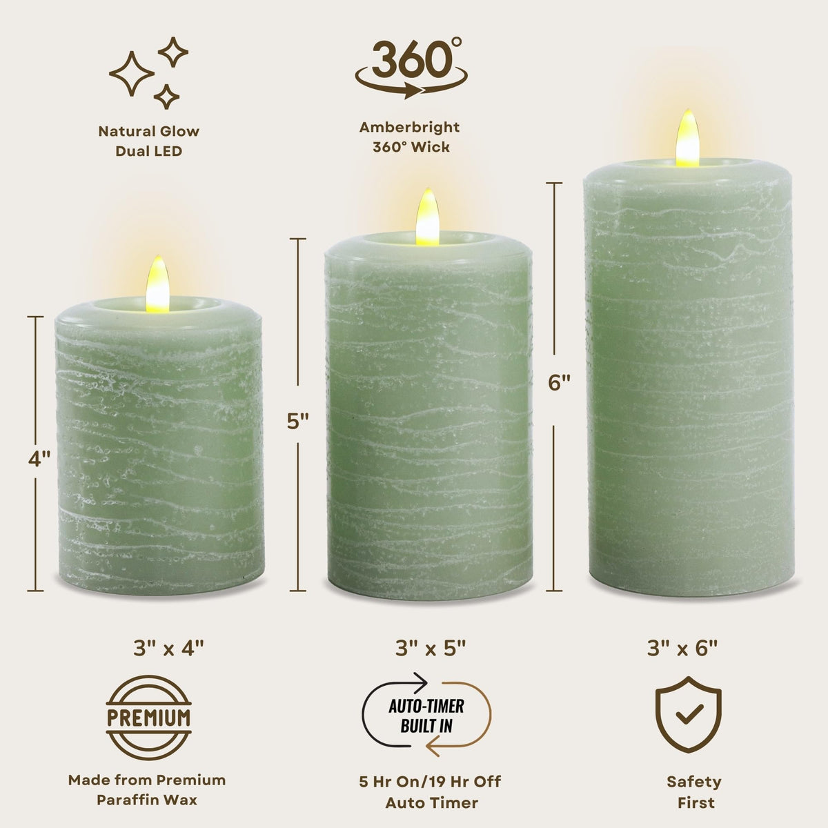 Essentials Natural Glow Flameless Flickering Wax Pillar 3 - LumiPur Official Imagery - 3