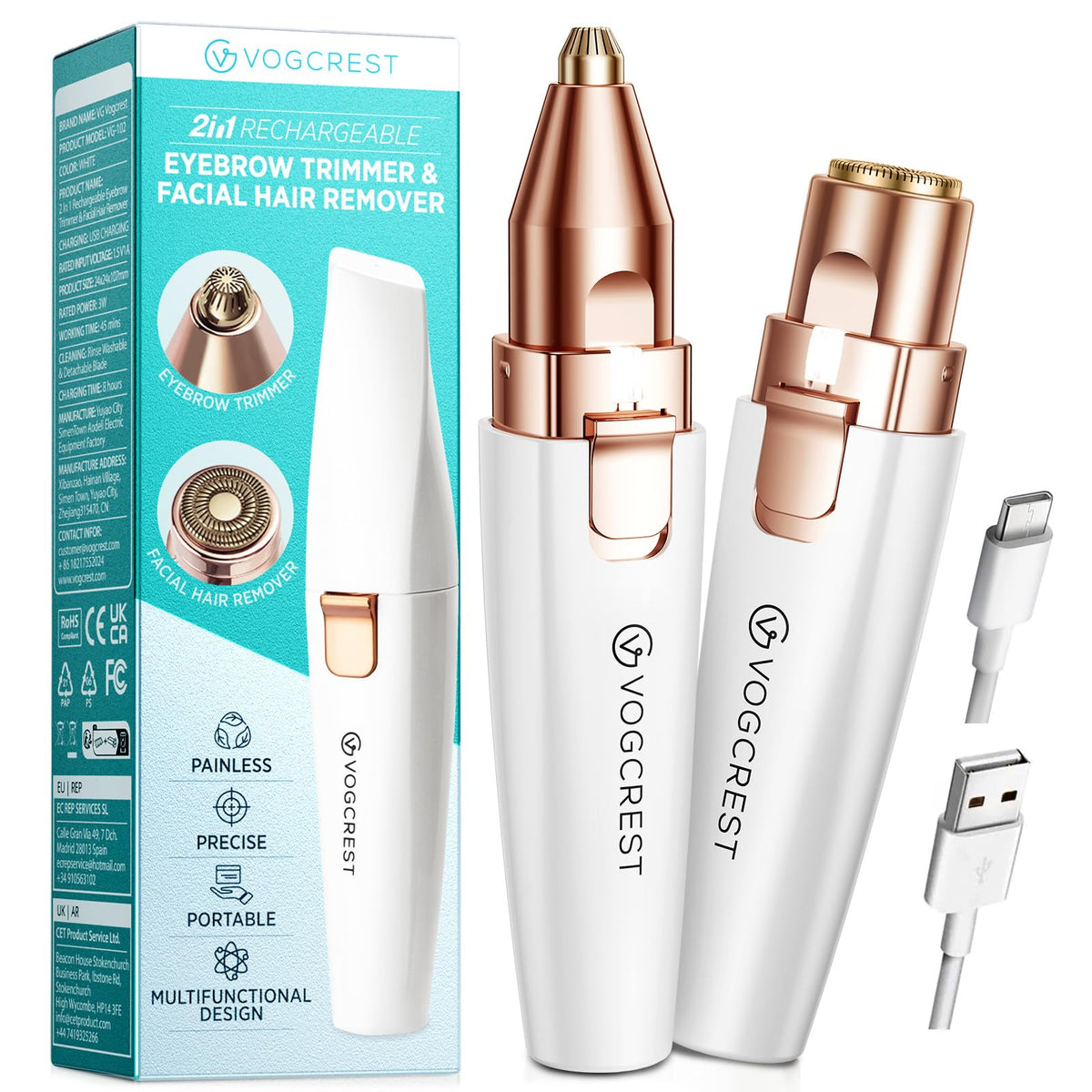 Rechargeable Eyebrow and Facial Hair Remover for Women - VG VOGCREST Official Imagery - 1