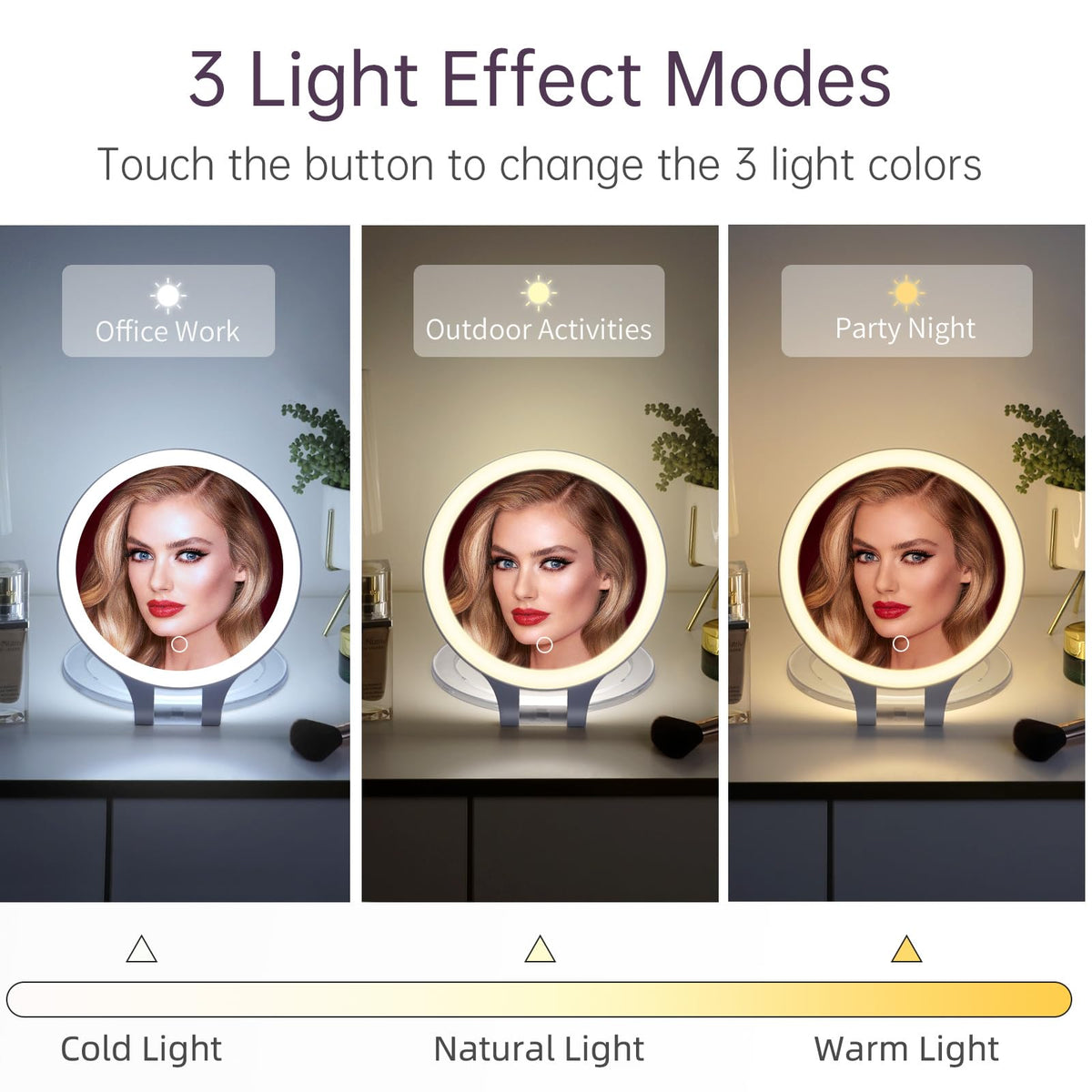 Famihomii Hand Mirror with 3 Light Color Dimmable Lighted - Famihomii Official Imagery - 5