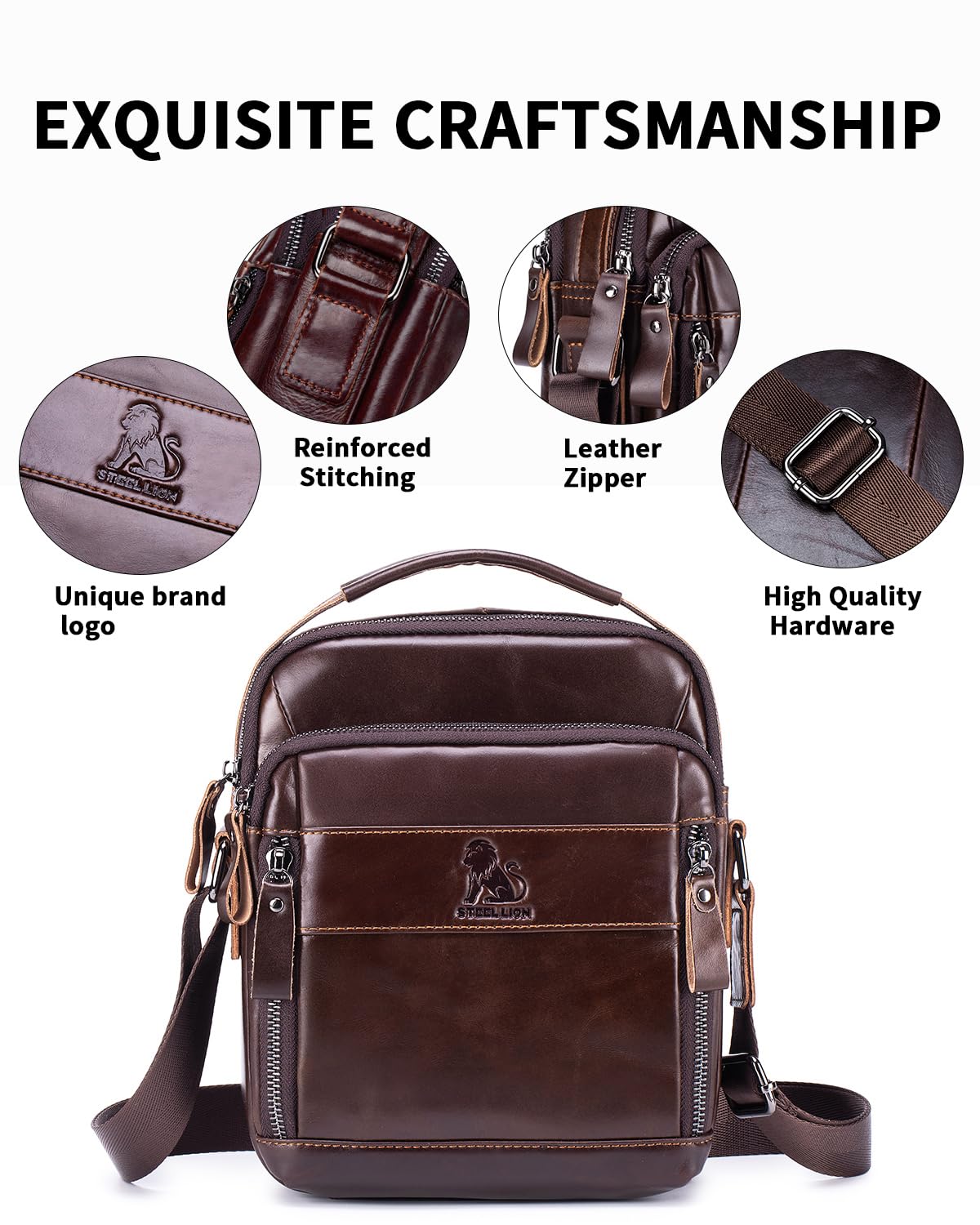 Men s Cowhide Leather Crossbody Shoulder Bag Top Handle - STEELLION Official Imagery - 7