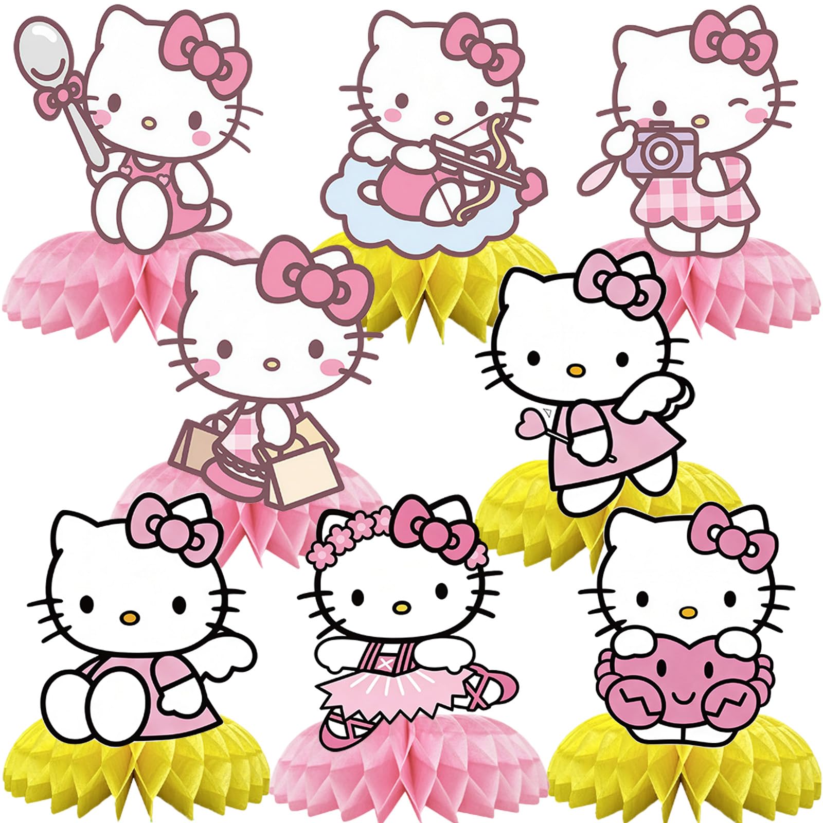 Kitty Birthday Party Supplies , 8Pcs Honeycomb Centerpieces for - Product Imagery