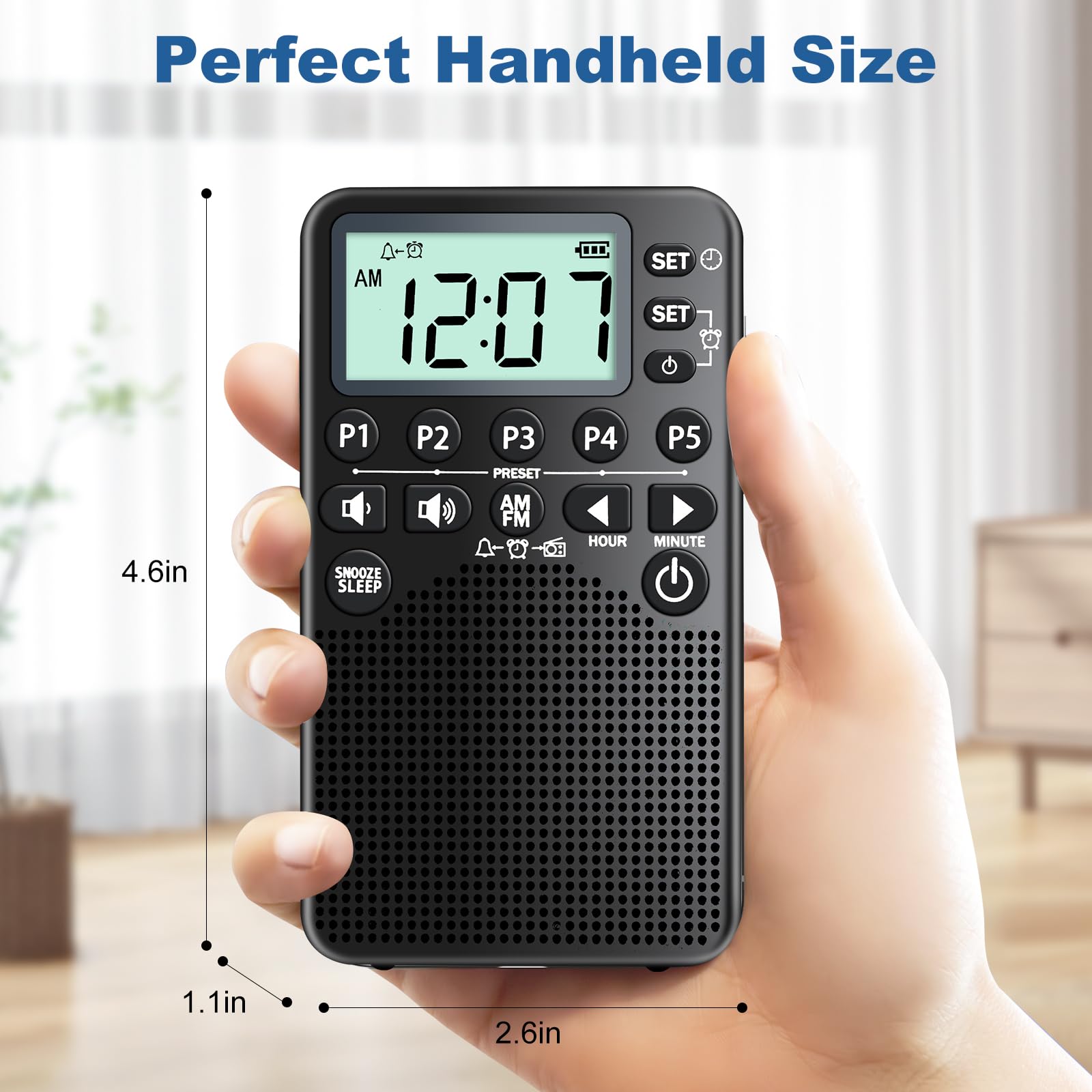 Portable AM/FM Radio | Alarm Clock, Sleep Timer & LCD