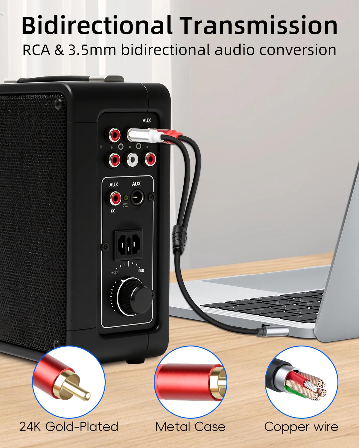 GELRHONR 3.5mm to 2 RCA Audio Cable 1FT, Short 1/8 Aux Male to 2R by GELRHONR - Angle View 4