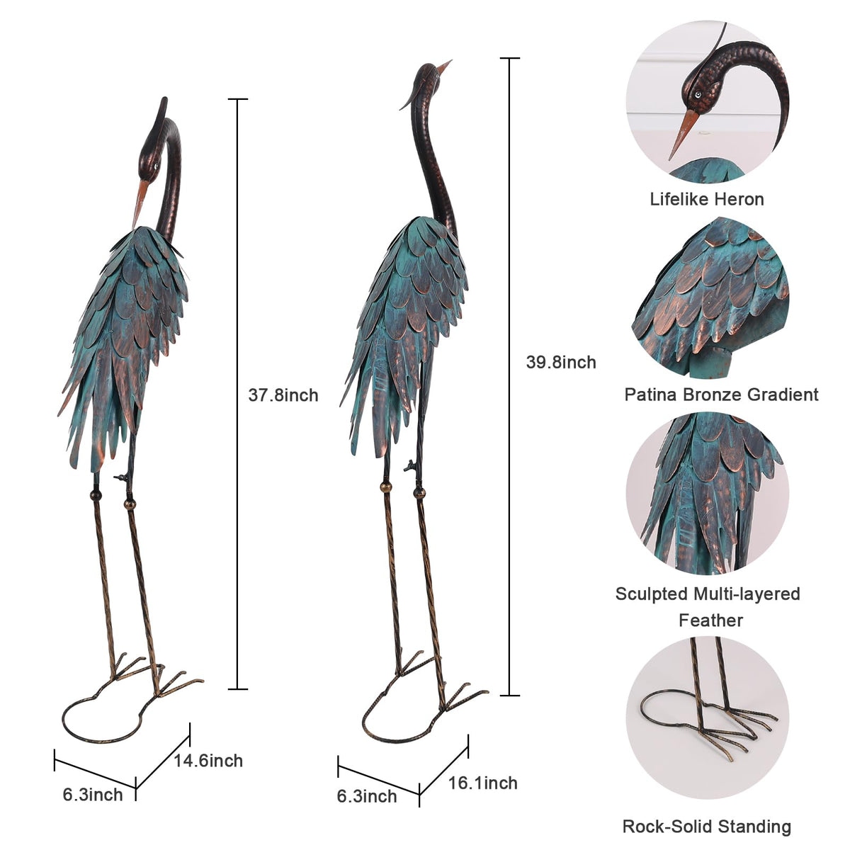 Garden Decor Outdoor Statues 40 37 Large Metal Heron - YEAHOME Official Imagery - 4
