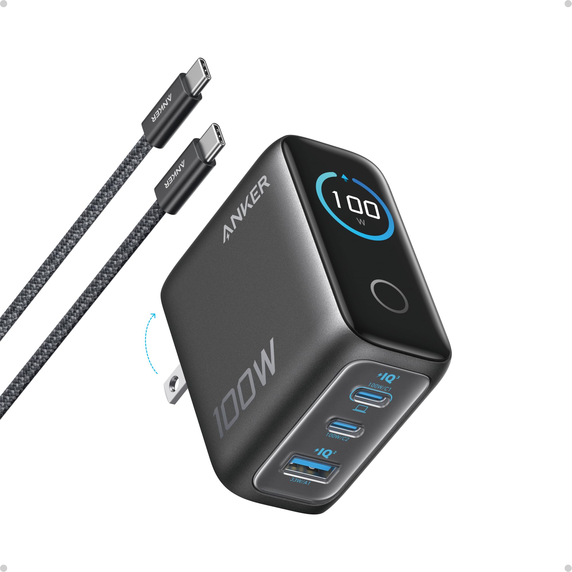 Elefair Tech Anker 100W Max USB C Charger, 3-Port GaN Phone Charg - Elefair Tech Official Product View 1