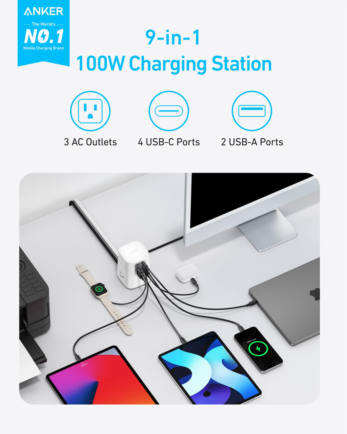 Anker Desktop Charger 9 in 1 Power Strip with 300J Surge - Anker Official Imagery - 3
