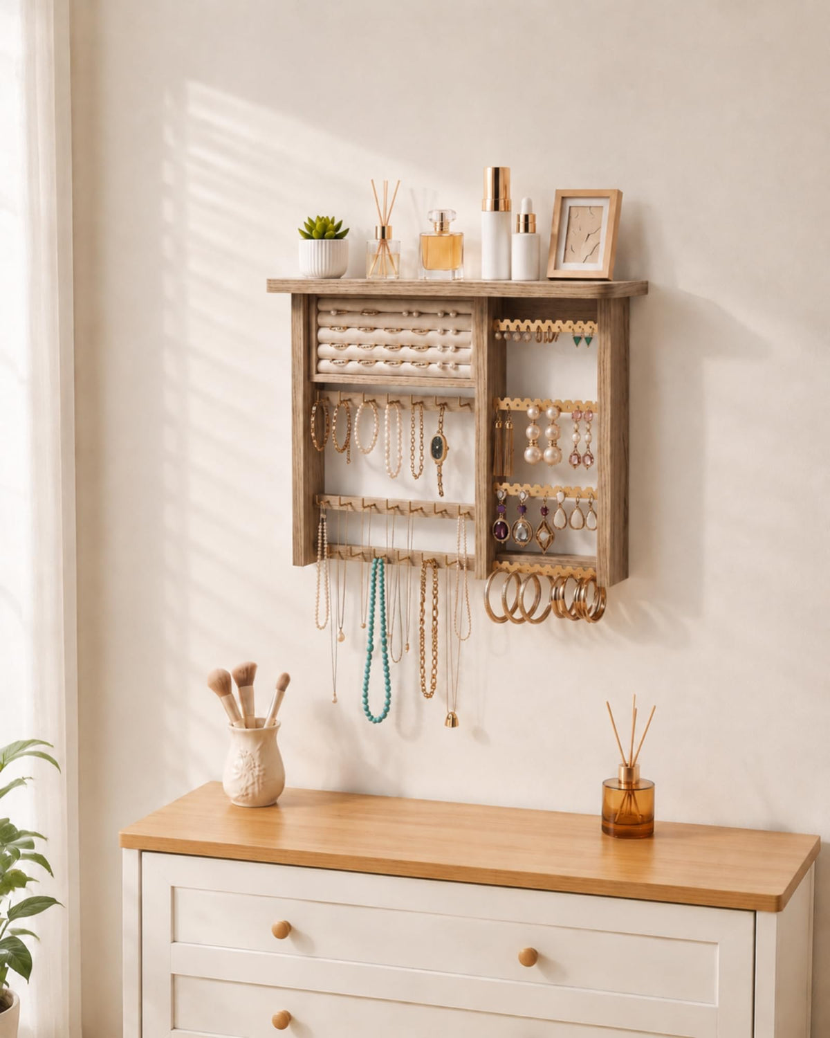 Lolalet Hanging Jewelry Organzier Wall Mounted Wooden - Lolalet Official Imagery - 6