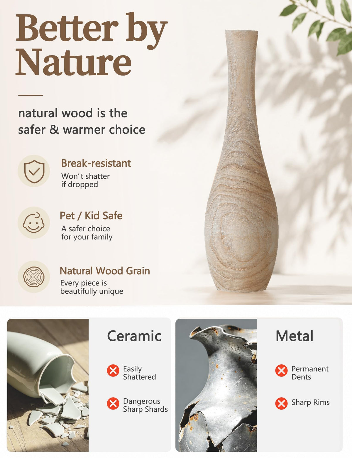 Hanobe 22 Tall Wood Floor Vase for Pampas Grass Boho - Hanobe Official Imagery - 6