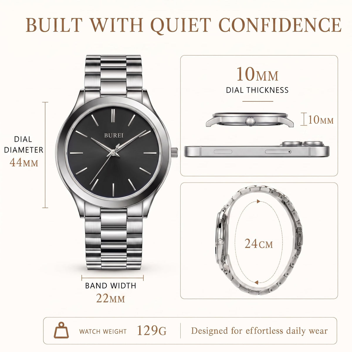 BUREI Men s Wrist Watch Analog Stainless Steel Dress - BUREI Official Imagery - 3